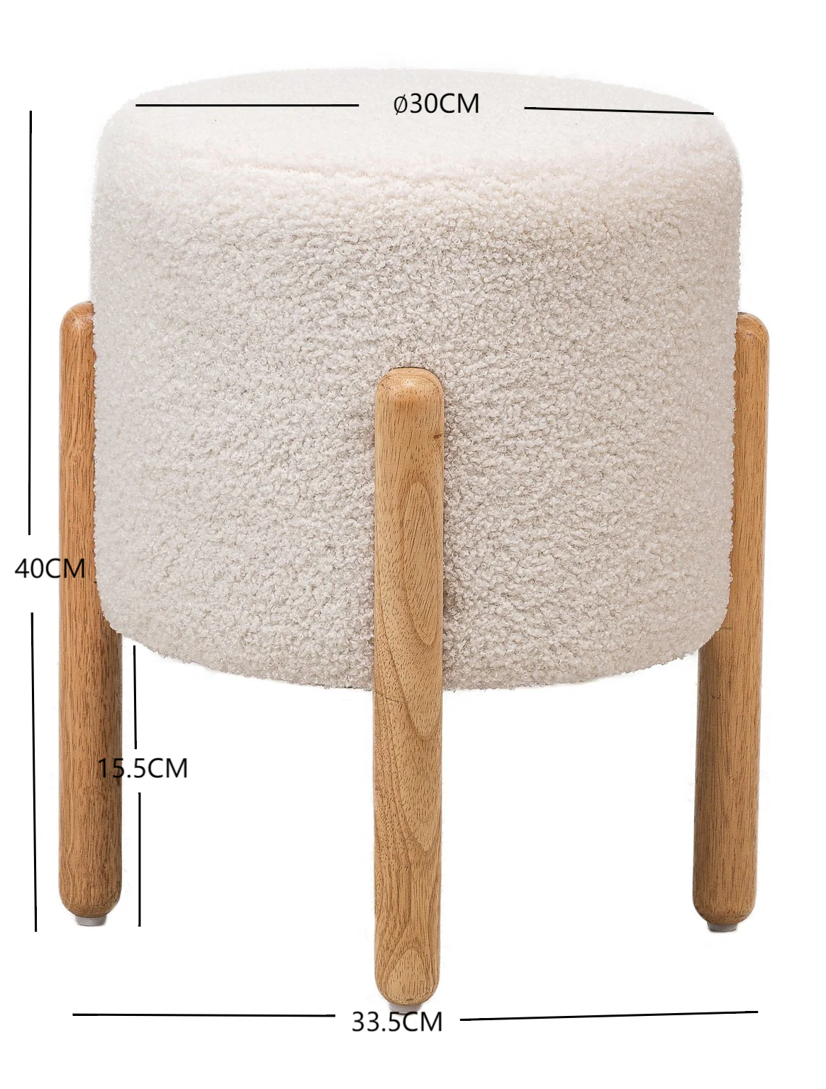 BOHOL - Pouf en bouclettes blanches et pietements en bois - Image 4