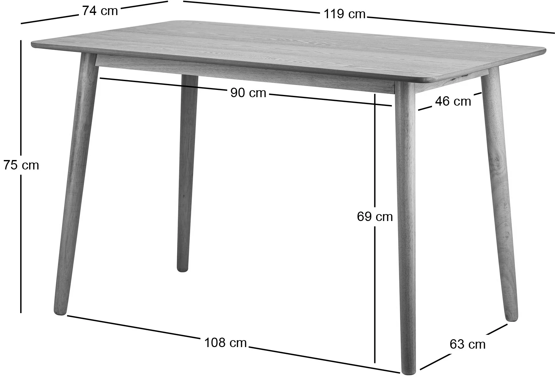BONIFACIO - Table à manger rectangulaire 4 personnes en pin massif L120 - Image 4
