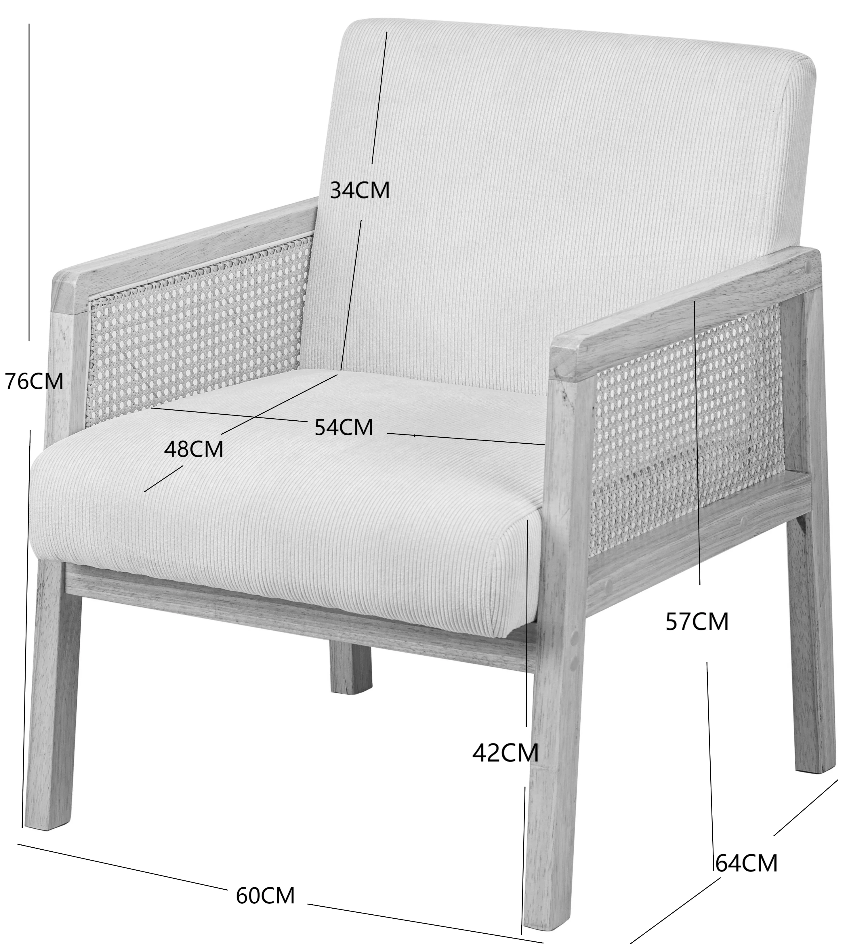 BORGO - Fauteuil de salon en bois massif et cannage beige - Image 5