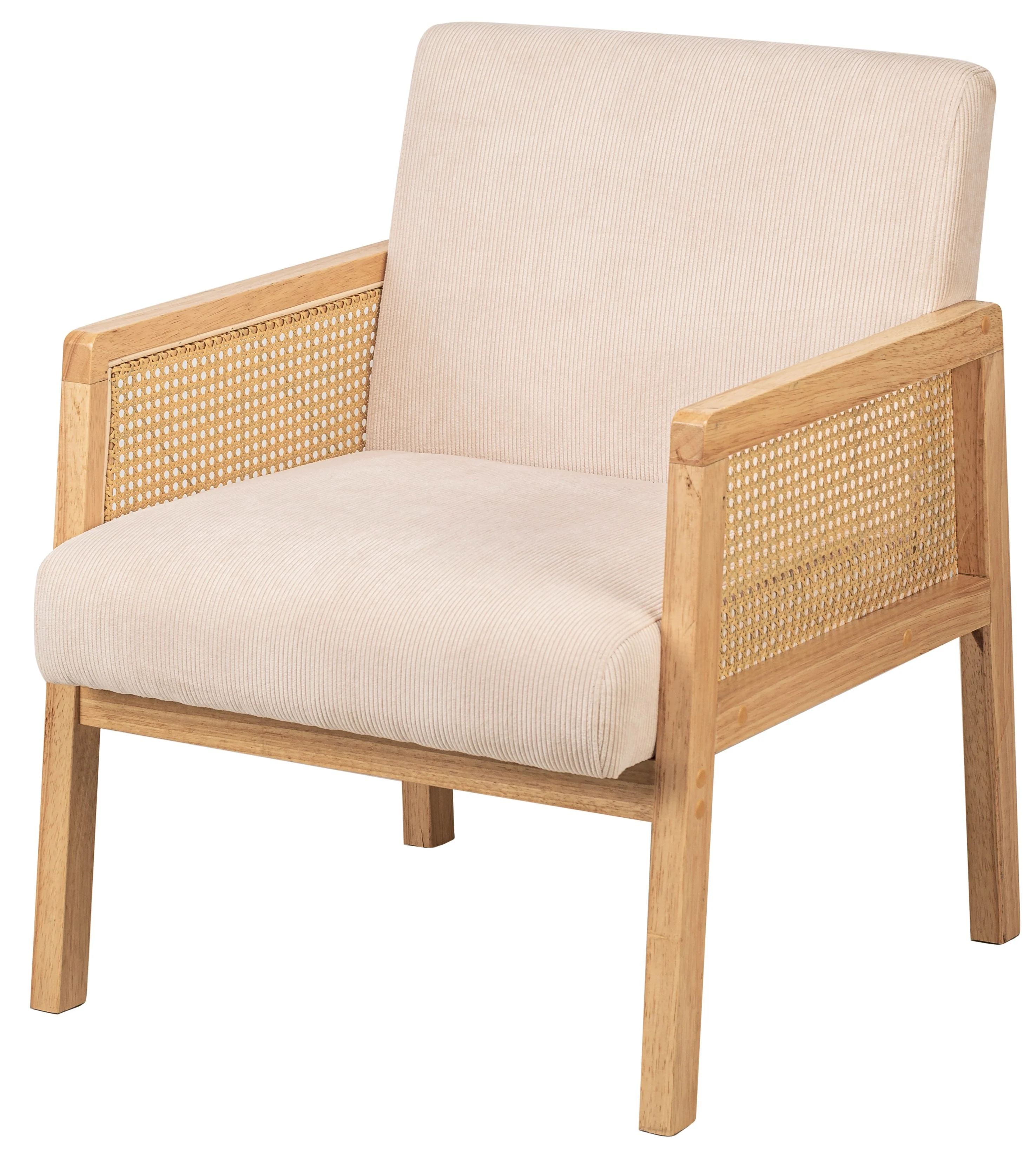 BORGO - Fauteuil de salon en bois massif et cannage beige - Image 9