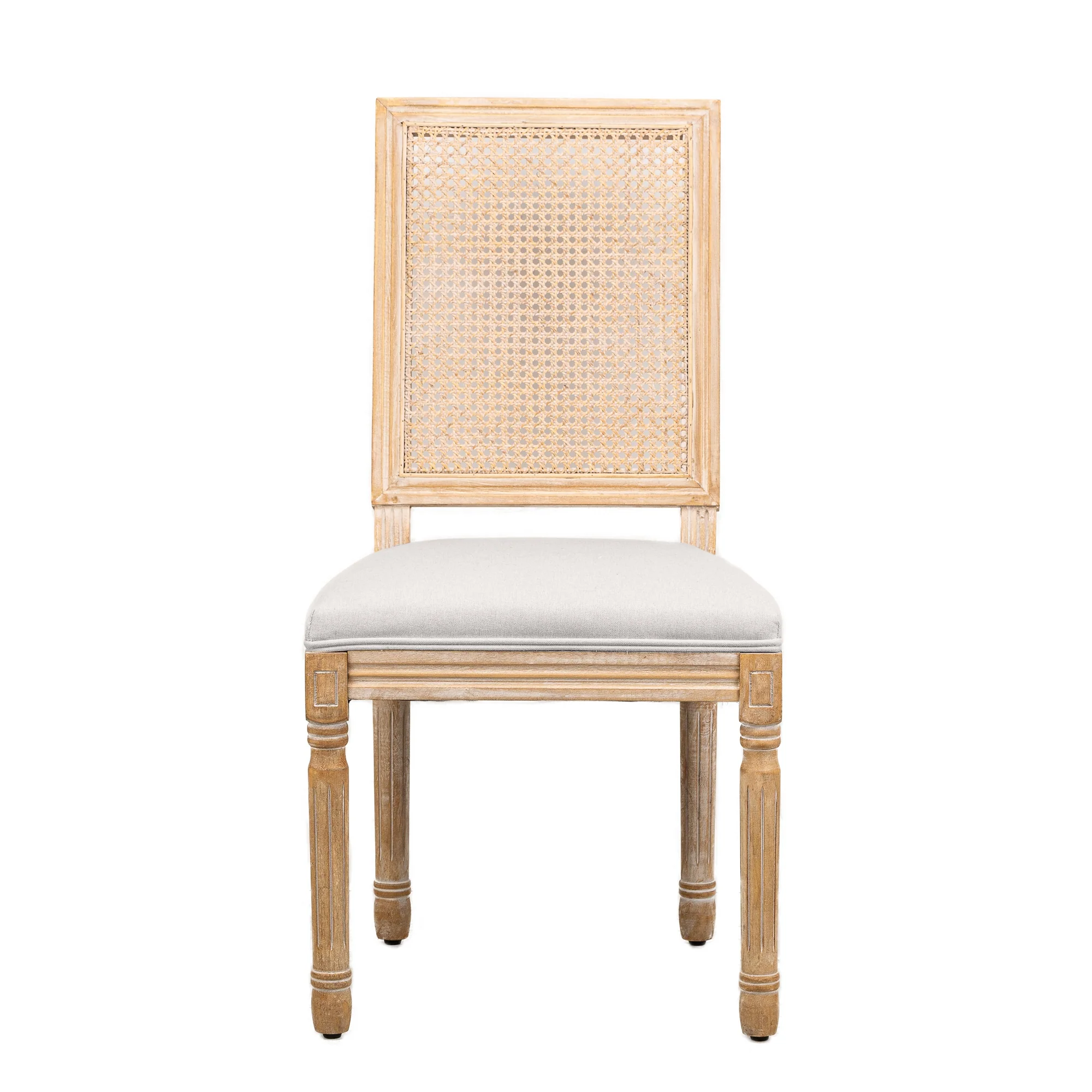 CAMBRIDGE - Lot de 2 chaises en bois et cannage avec assise en tissu gris clair - Image 4