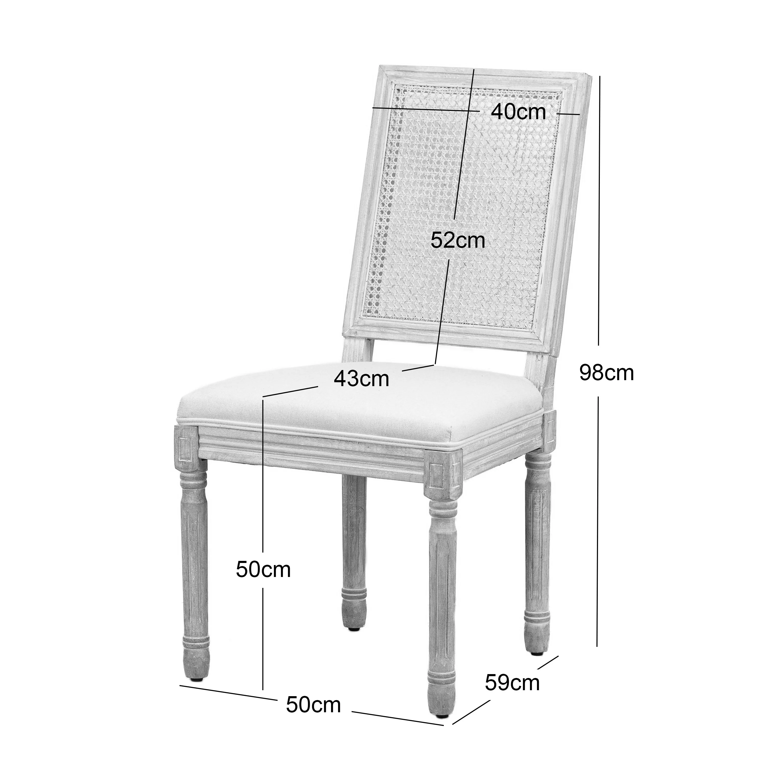 CAMBRIDGE - Lot de 2 chaises en bois et cannage avec assise en tissu gris clair - Image 5