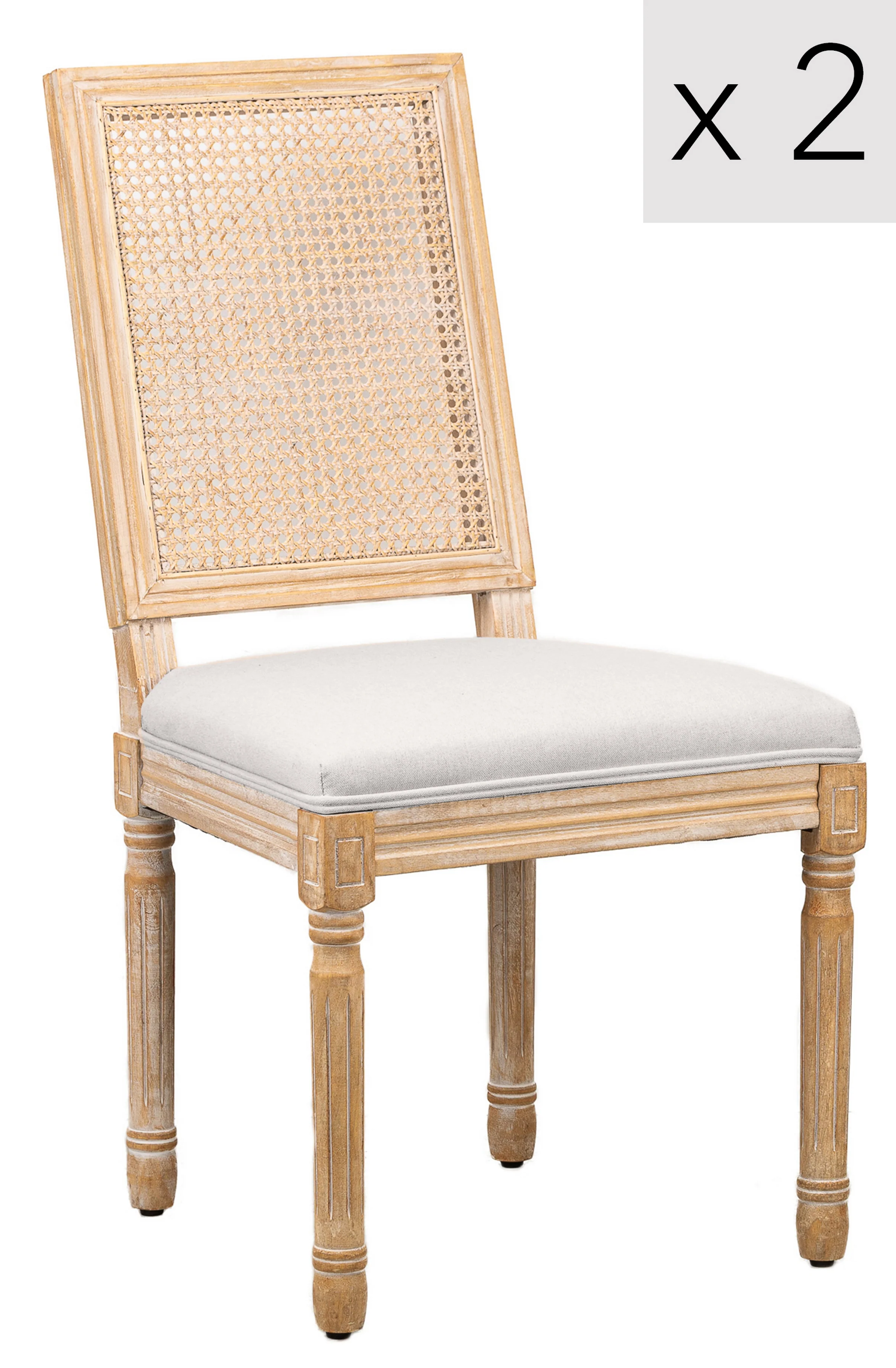 CAMBRIDGE - Lot de 2 chaises en bois et cannage avec assise en tissu gris clair - Image 6