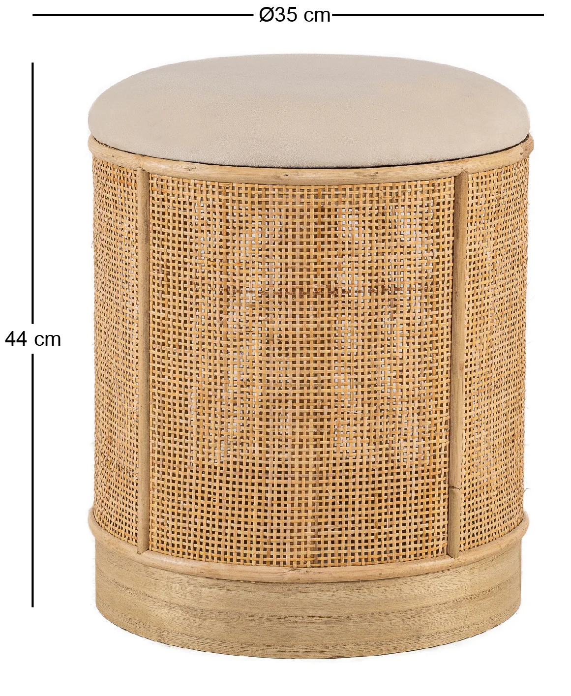 CHUO - Pouf en velours beige et rotin - Image 4