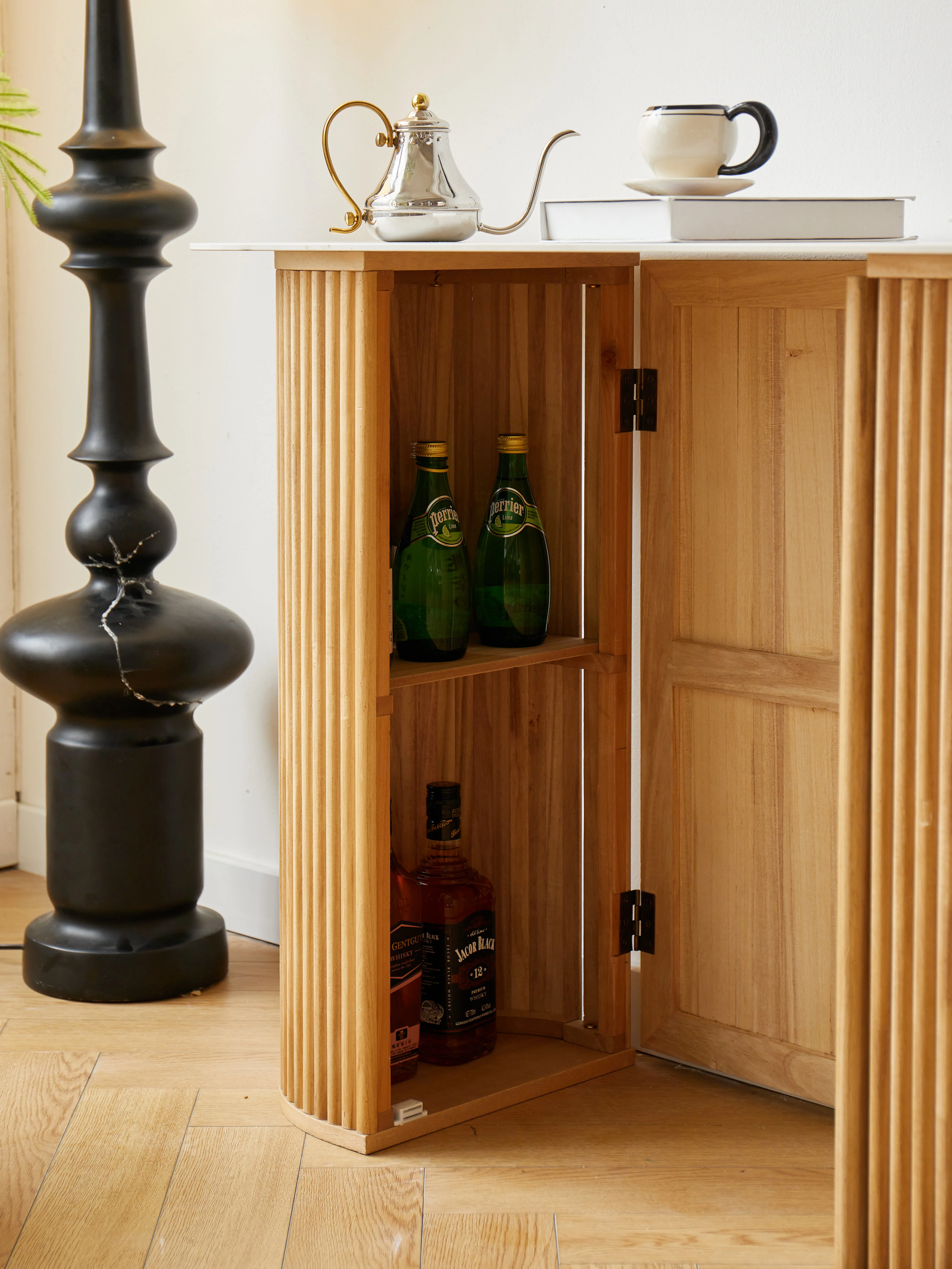 PIREUS - Console en bois et plateau effet marbre - Image 3