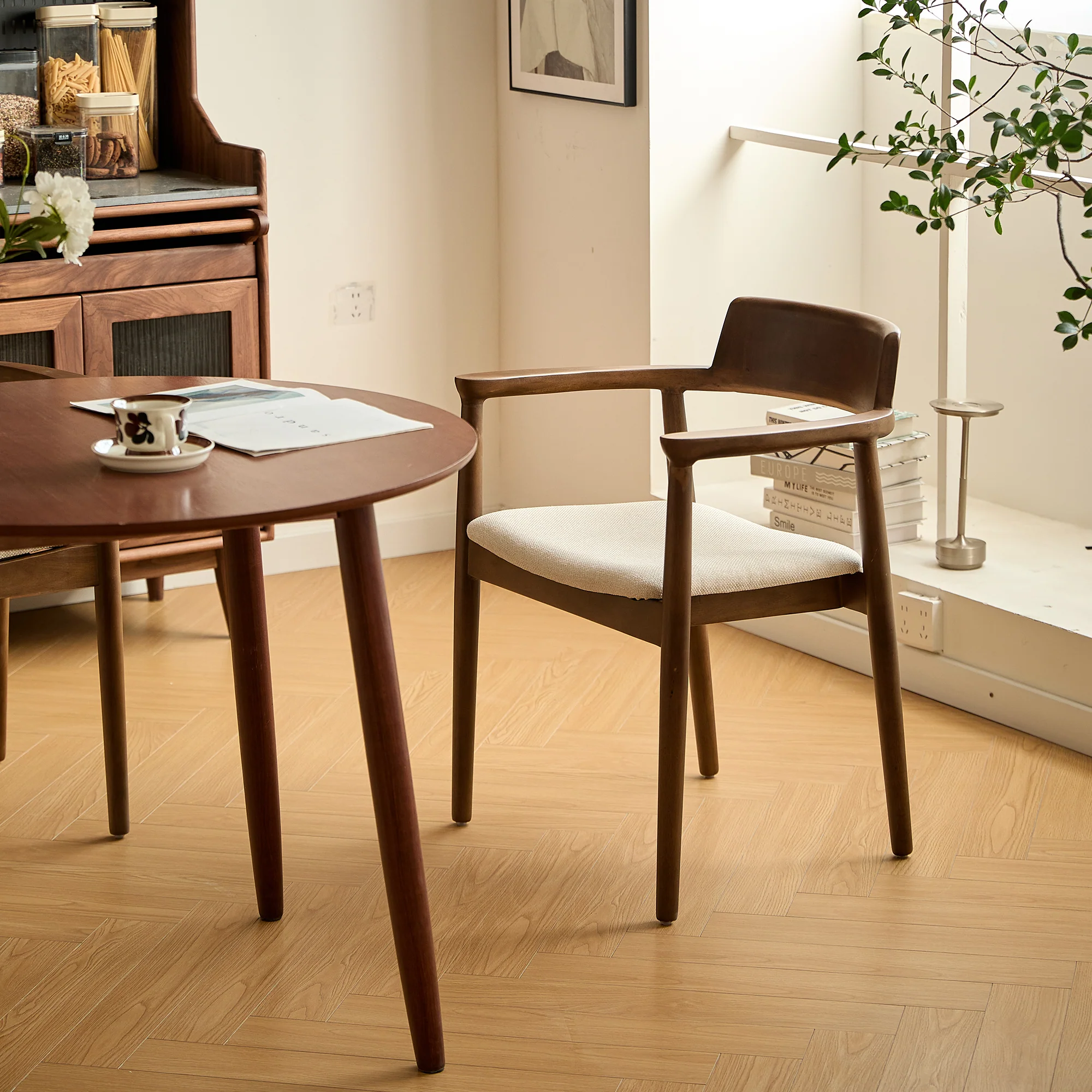CORDOBA - Lot de 2 chaises de salle à manger en bois foncé et tissu beige - Image 3