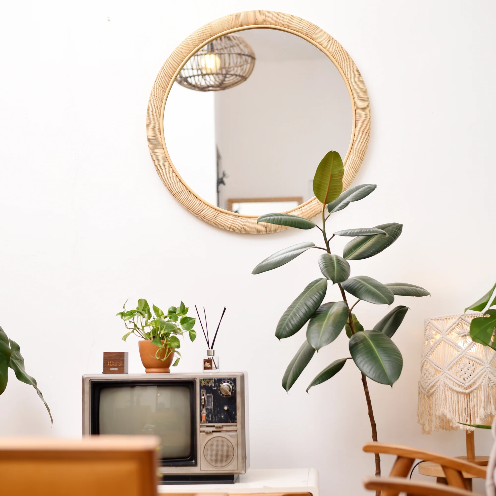 DARWIN - Miroir rond Ø 75 cm en rotin naturel - Image 7