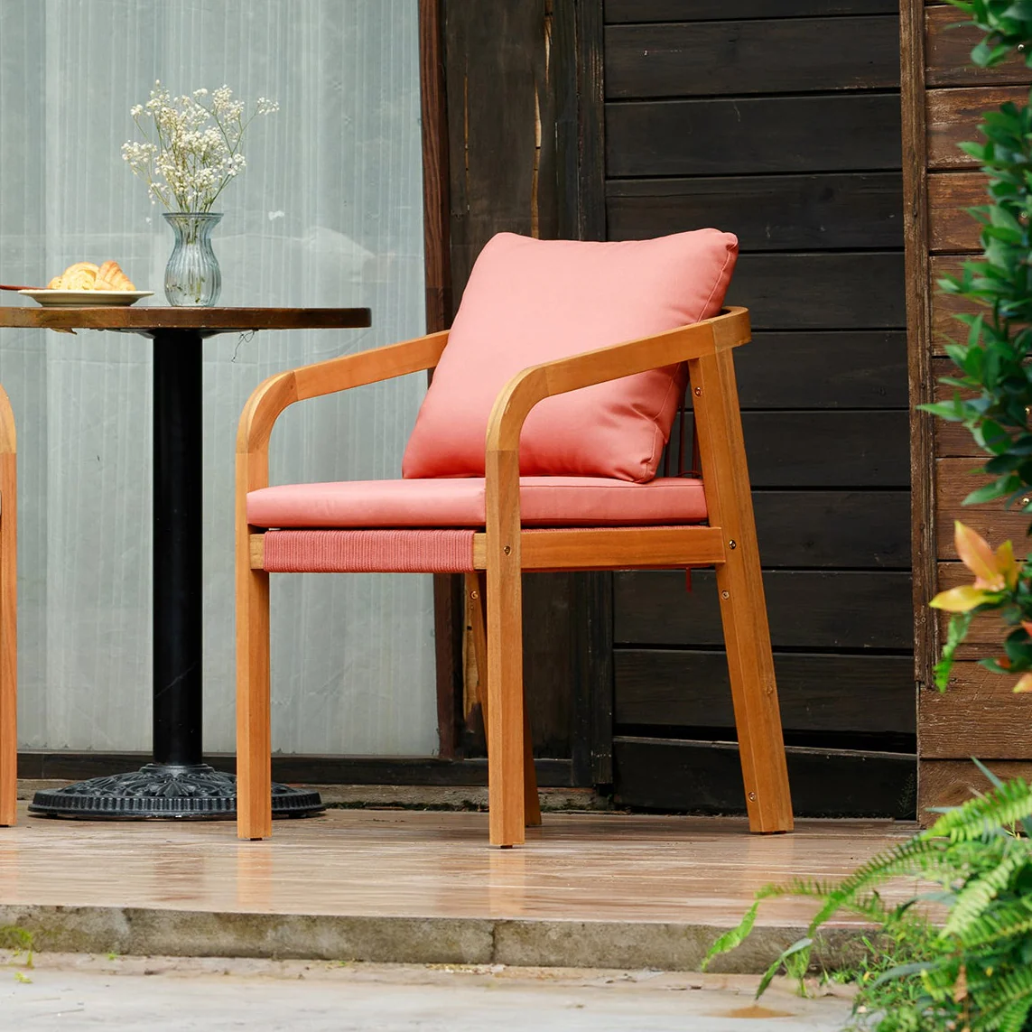 DELGADO - Lot de 2 chaises de jardin en bois massif et tissu rose - Image 2