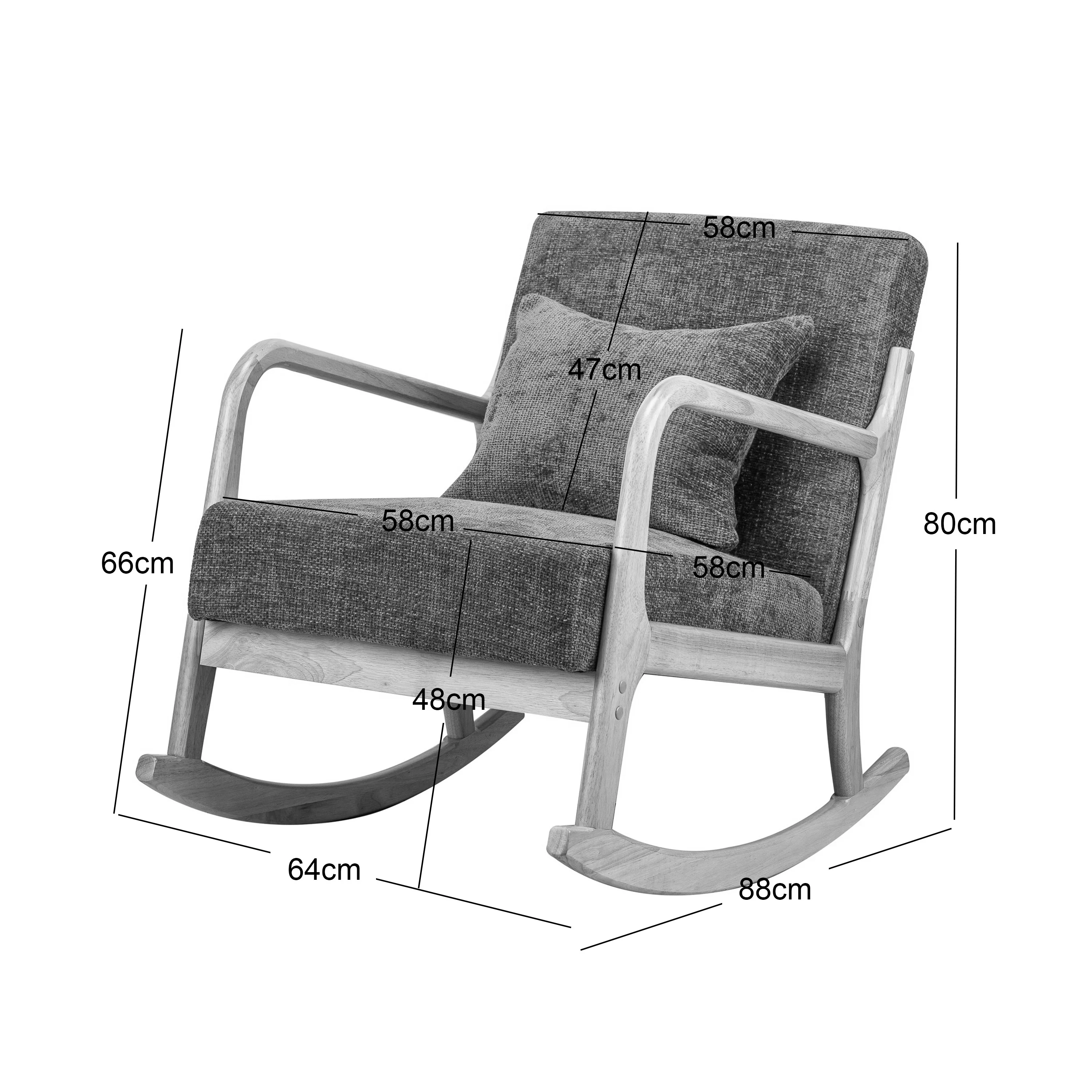 DIANA - Rocking chair en bois massif et tissu gris - Image 3