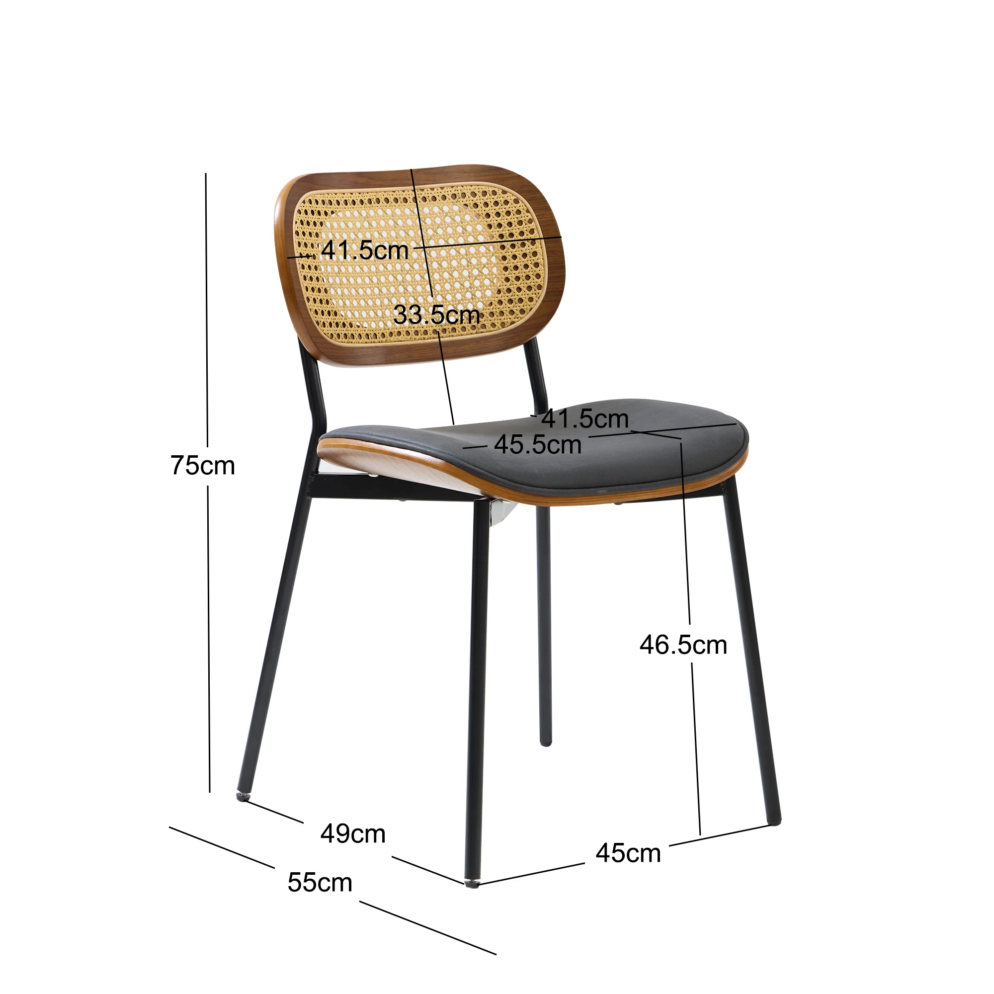 ALESUND - Lot de 2 chaises de salle à manger en rotin et suédine noir - Image 4
