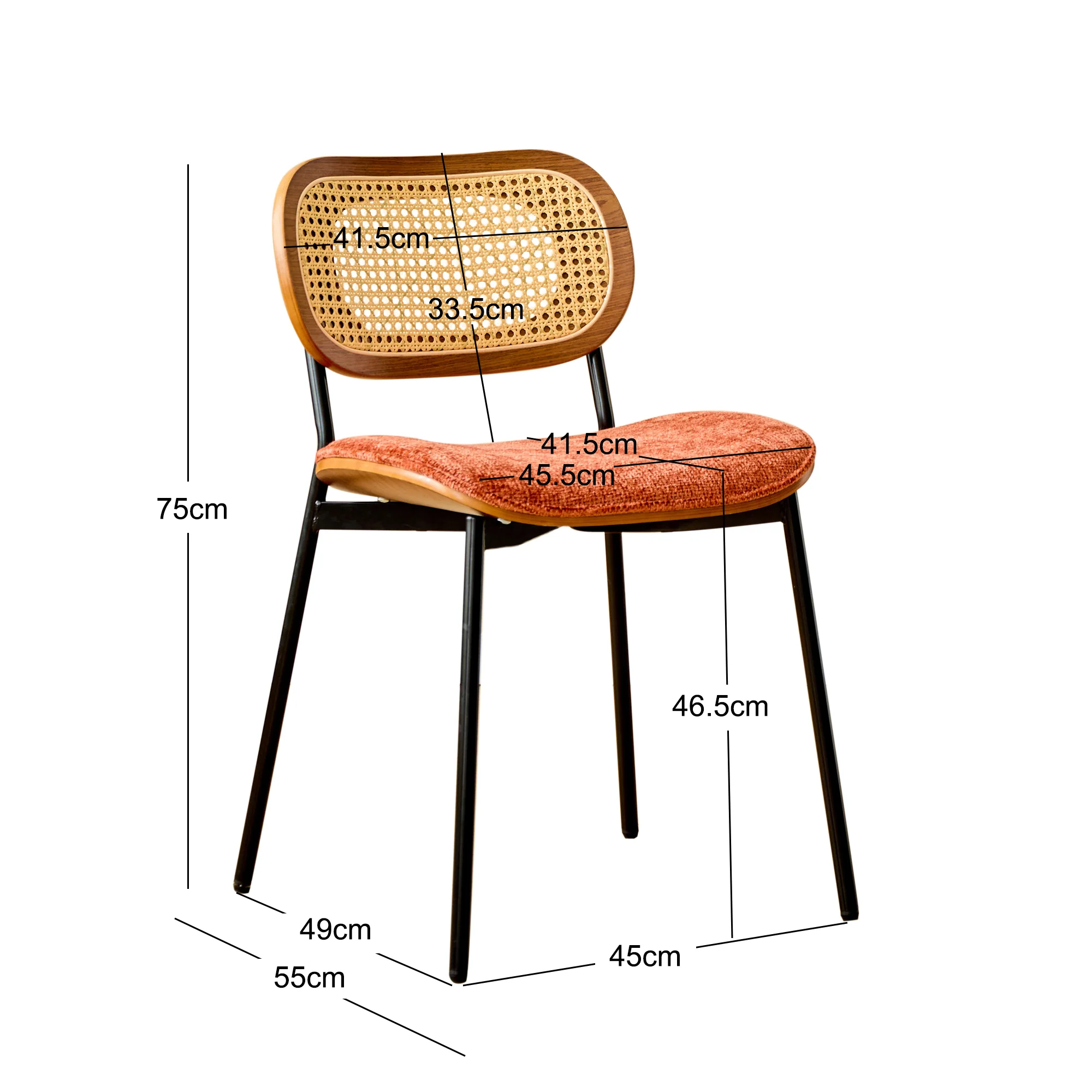 ALESUND - Lot de 2 chaises de salle à manger en rotin et tissu terracotta - Image 4