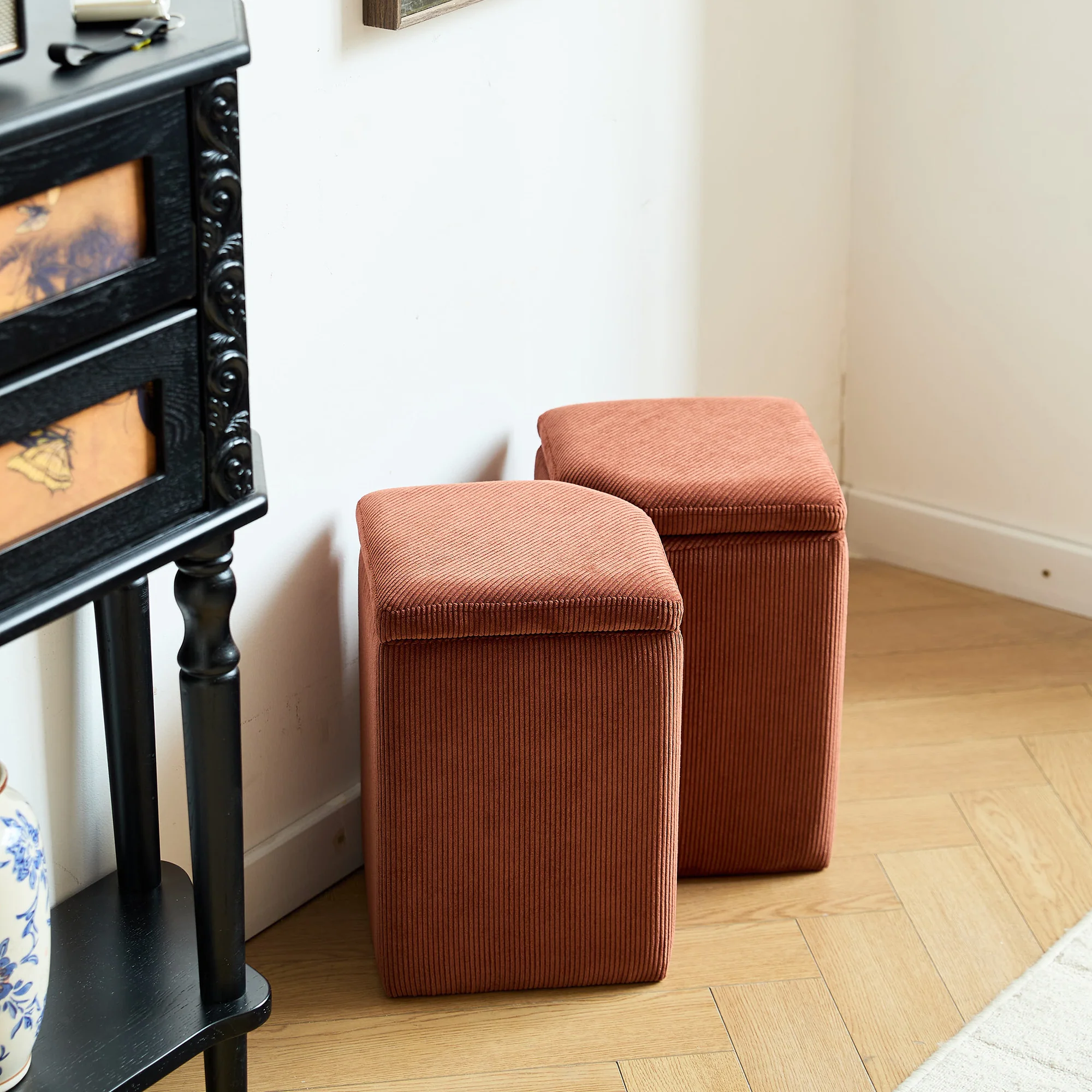 DIPOLOG - Pouf de salon avec rangement en velours côtelé terracotta - Image 3