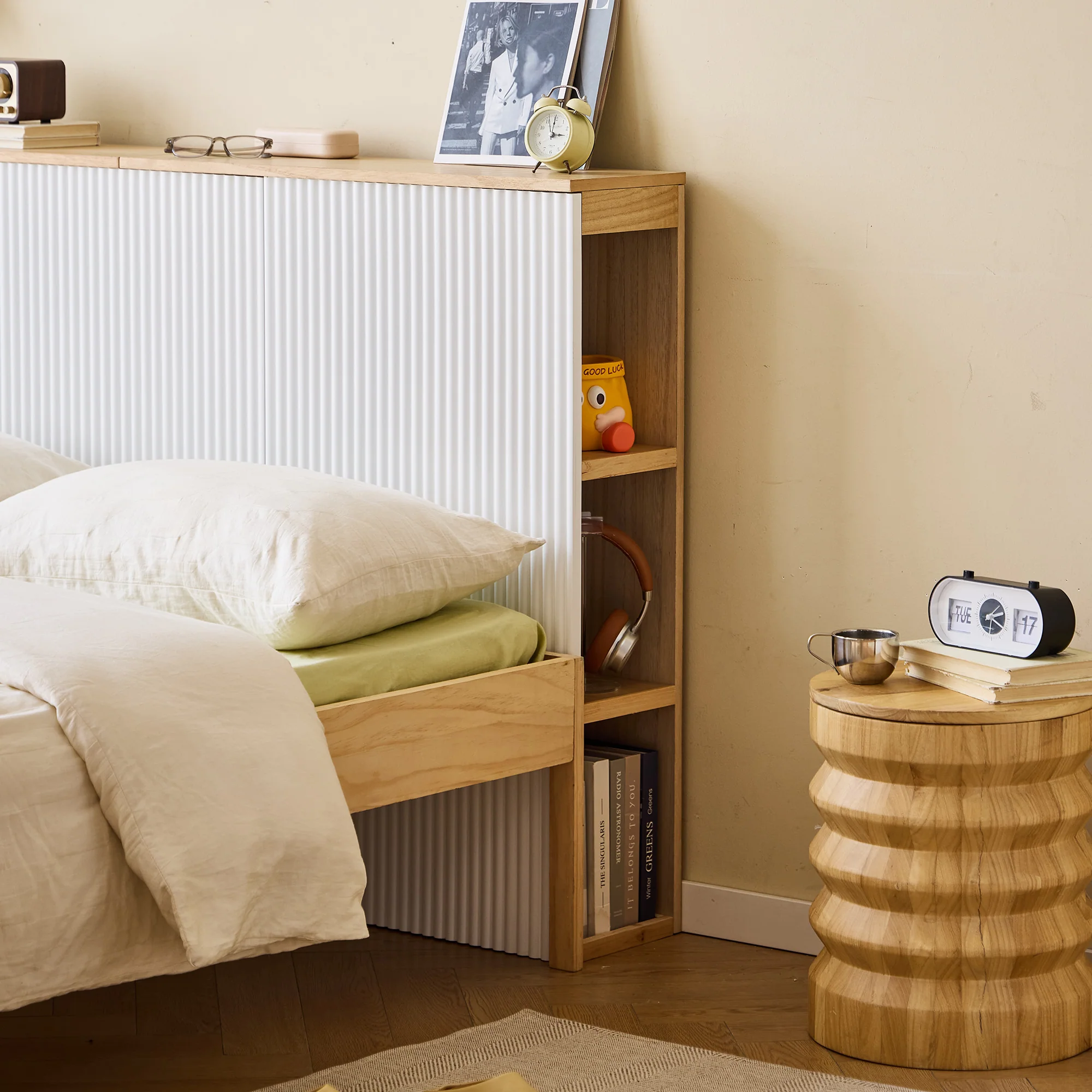 ESLOV - Tête de lit 160 en bois avec rangements blanc - Image 3
