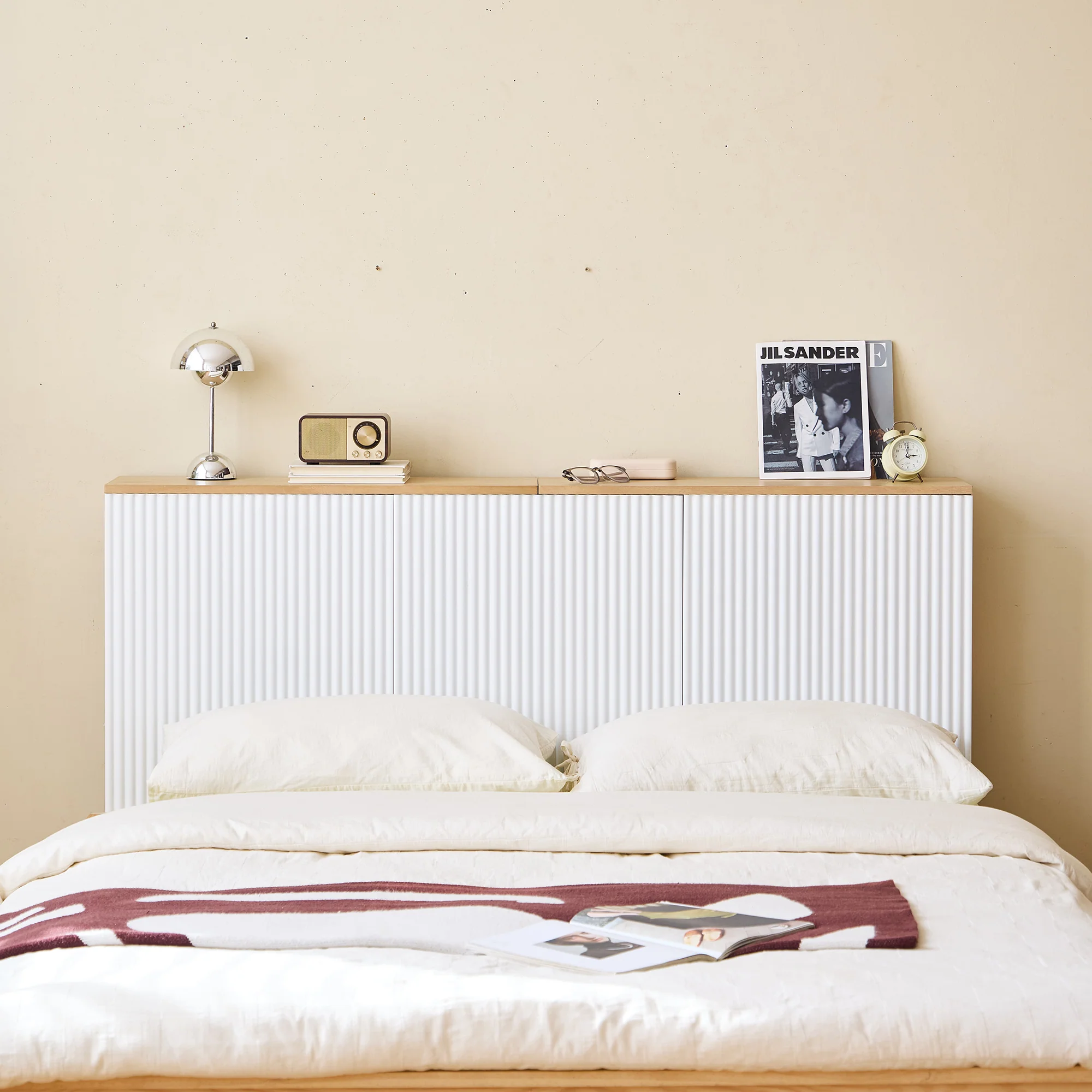 ESLOV - Tête de lit 160 en bois avec rangements blanc - Image 5