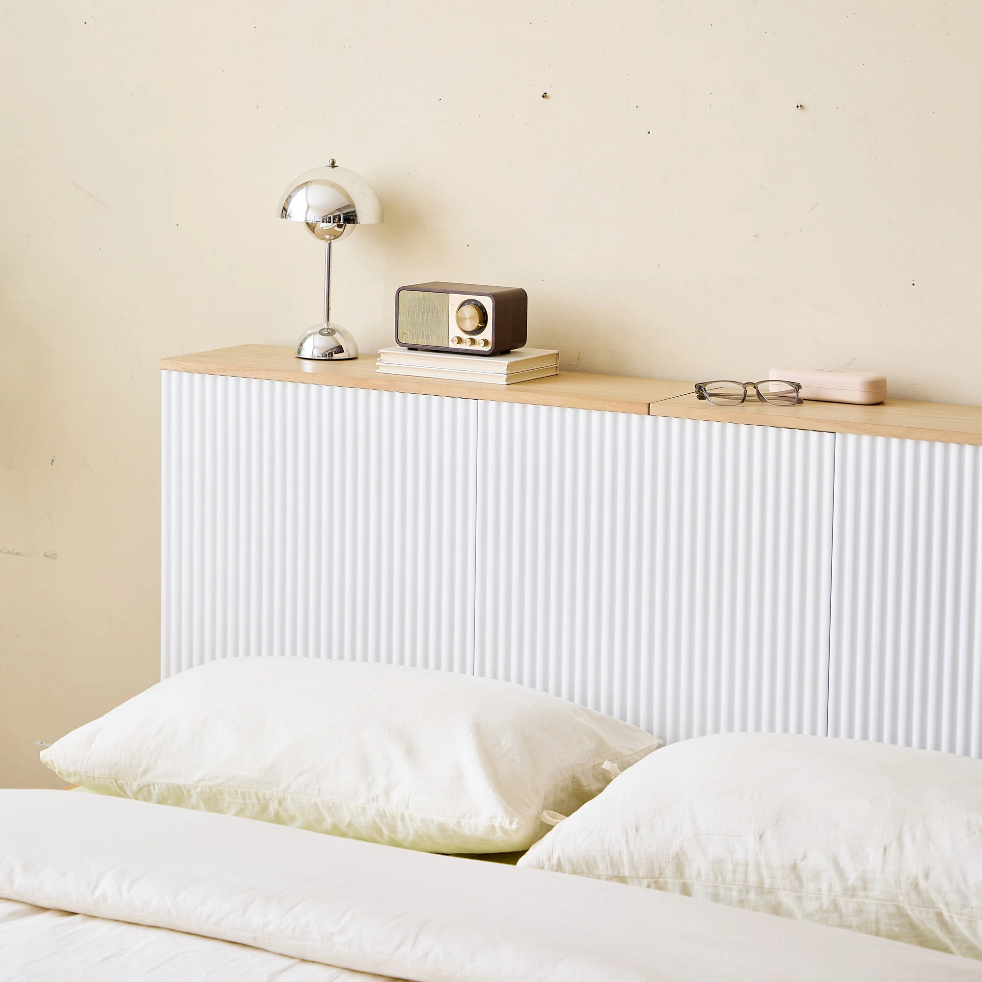 ESLOV - Tête de lit 160 en bois avec rangements blanc - Image 6