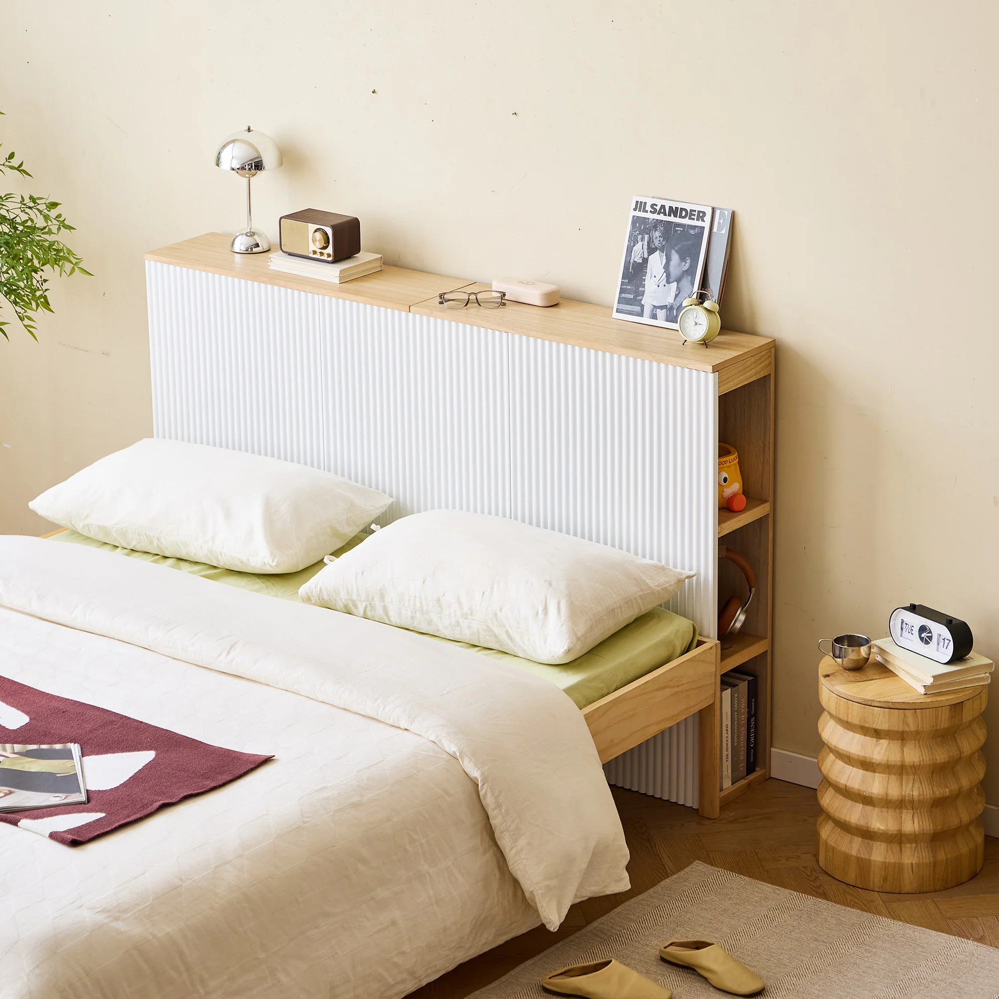 ESLOV - Tête de lit 160 en bois avec rangements blanc - Image 9