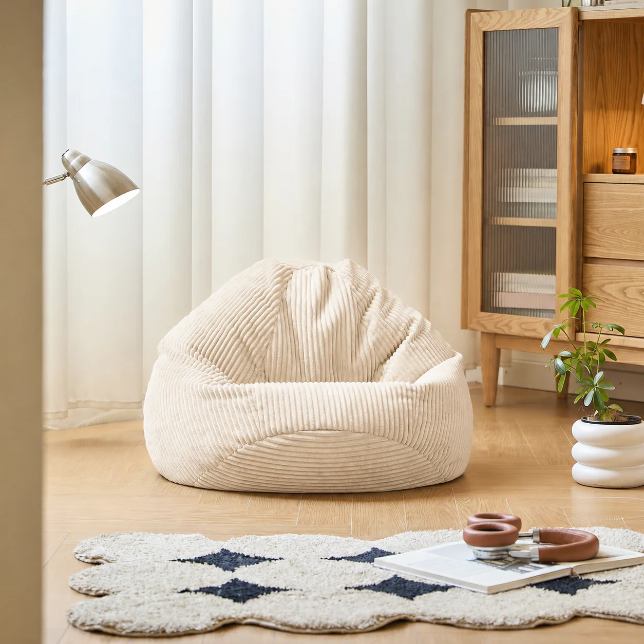 FLOBY - Pouf en velours côtelé beige - Image 3