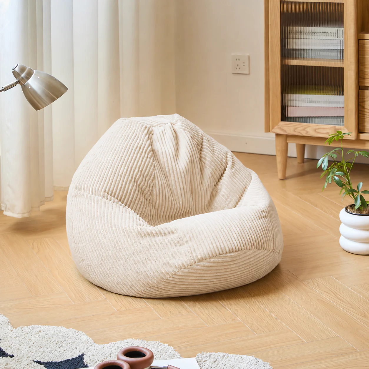 FLOBY - Pouf en velours côtelé beige - Image 5