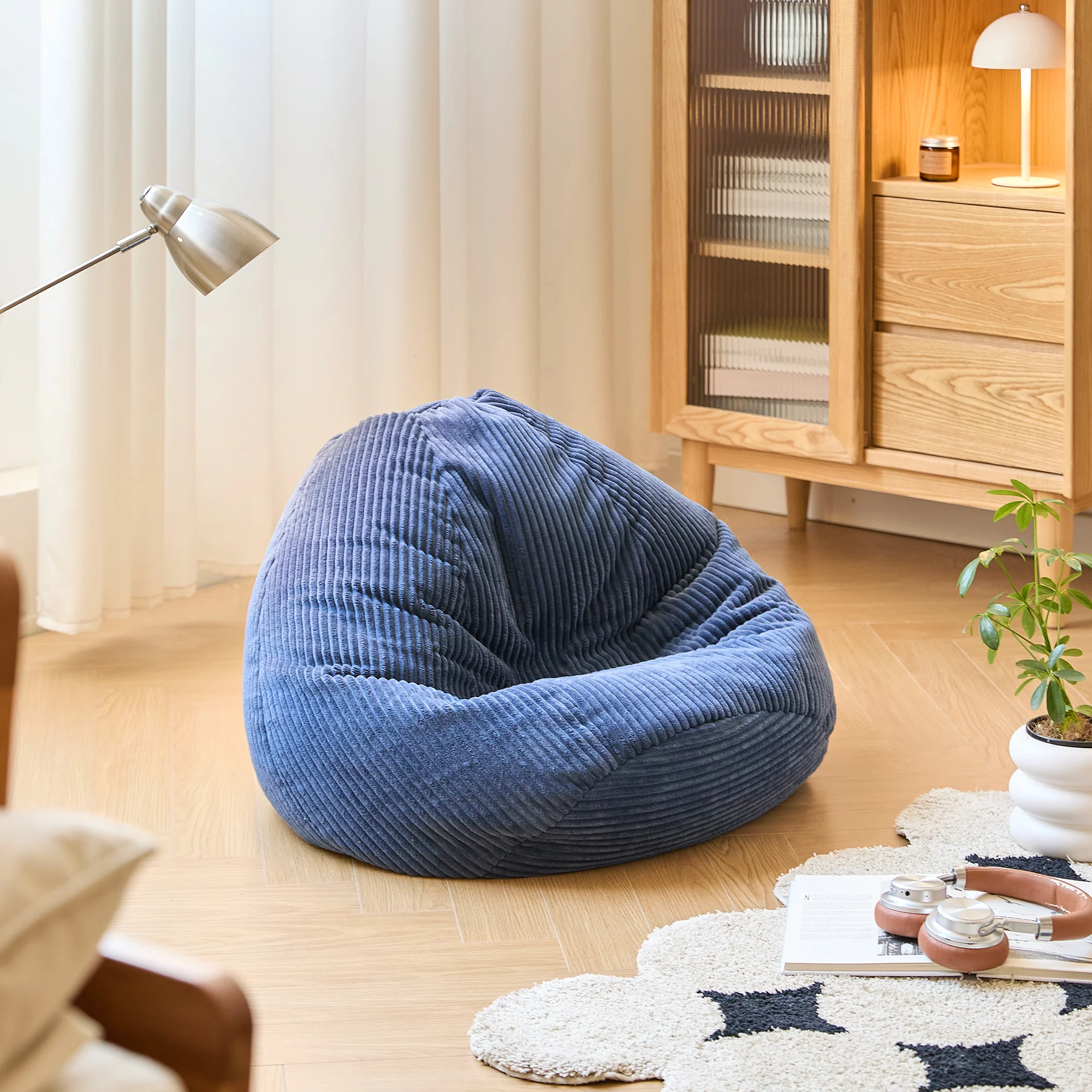 FLOBY - Pouf en velours côtelé bleu - Image 7