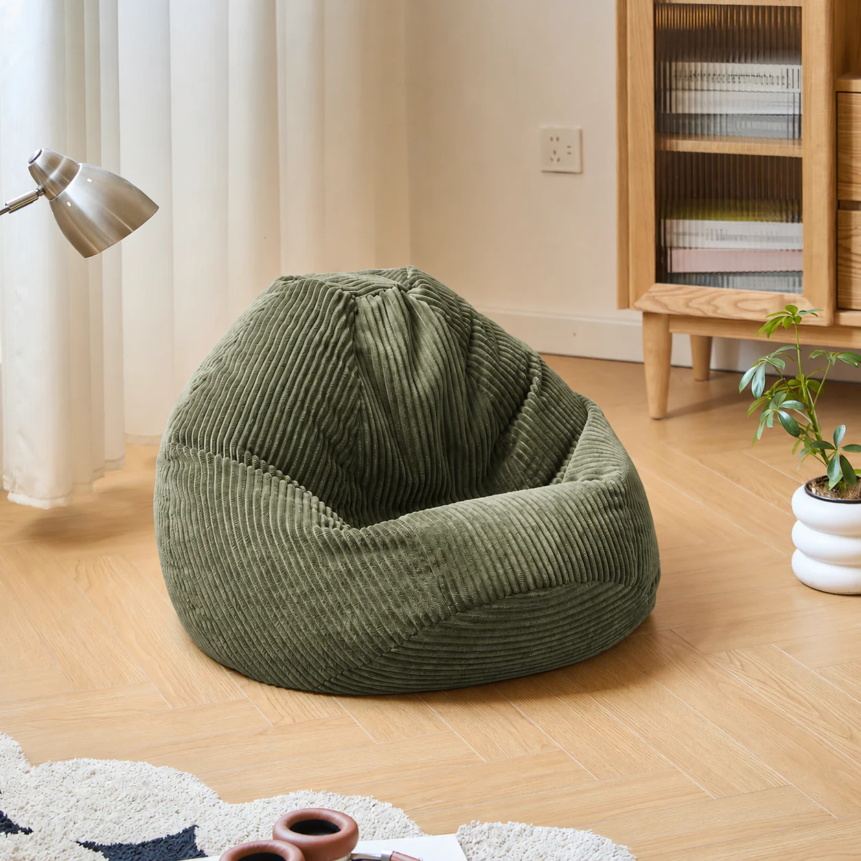 FLOBY - Pouf en velours côtelé vert - Image 2