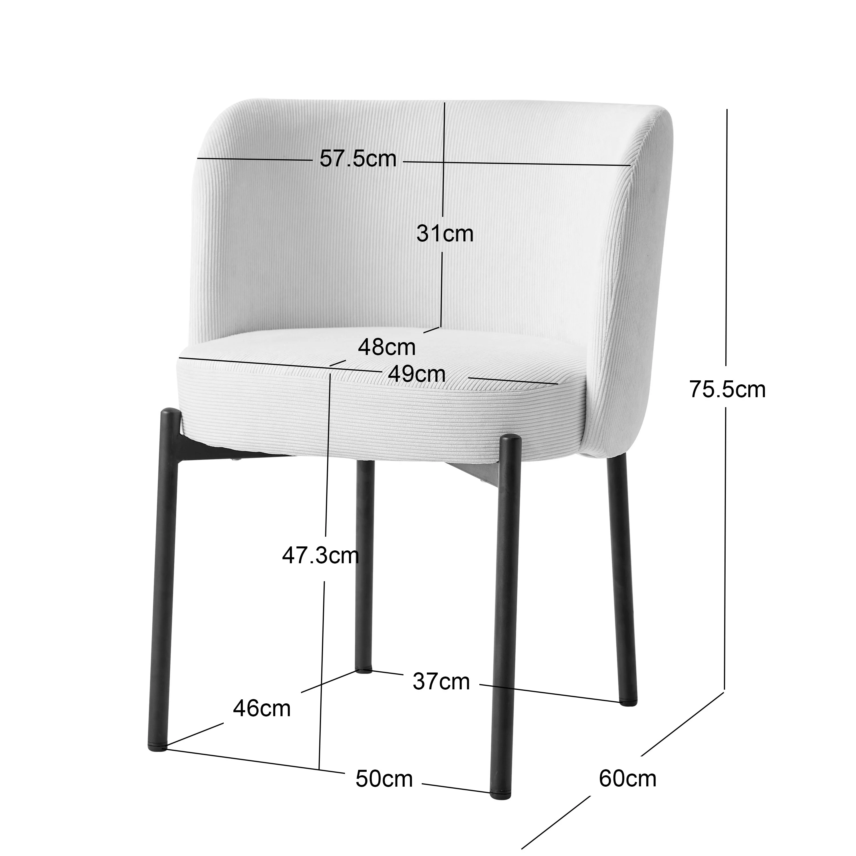 GRIMSTAD - Lot de 2 chaises scandinaves en métal et velours côtelé beige - Image 3