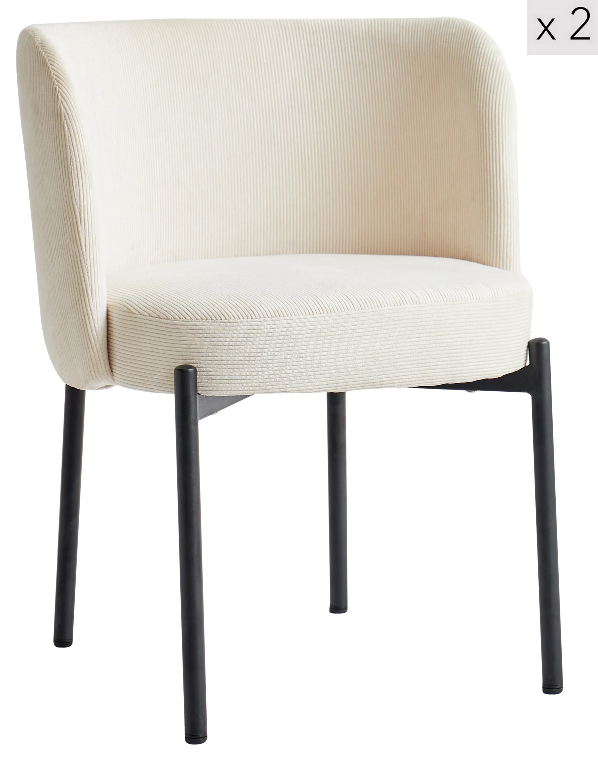 GRIMSTAD - Lot de 2 chaises scandinaves en métal et velours côtelé beige - Image 6
