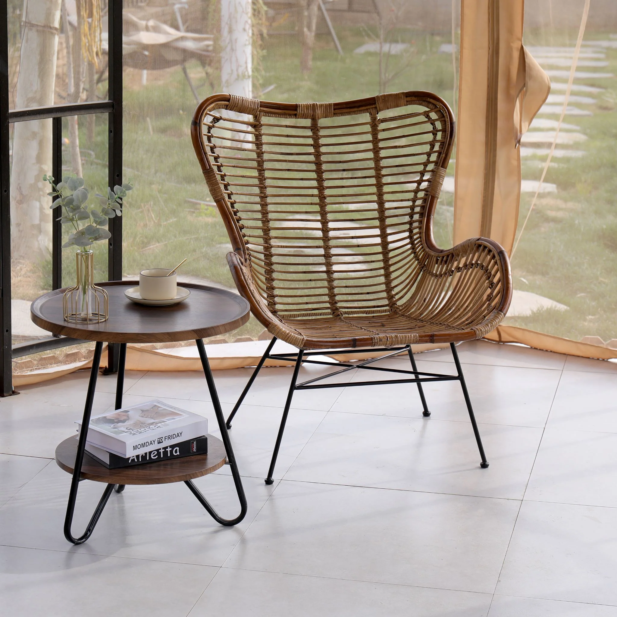 JAKARTA - Fauteuil en métal et rotin naturel - Image 3
