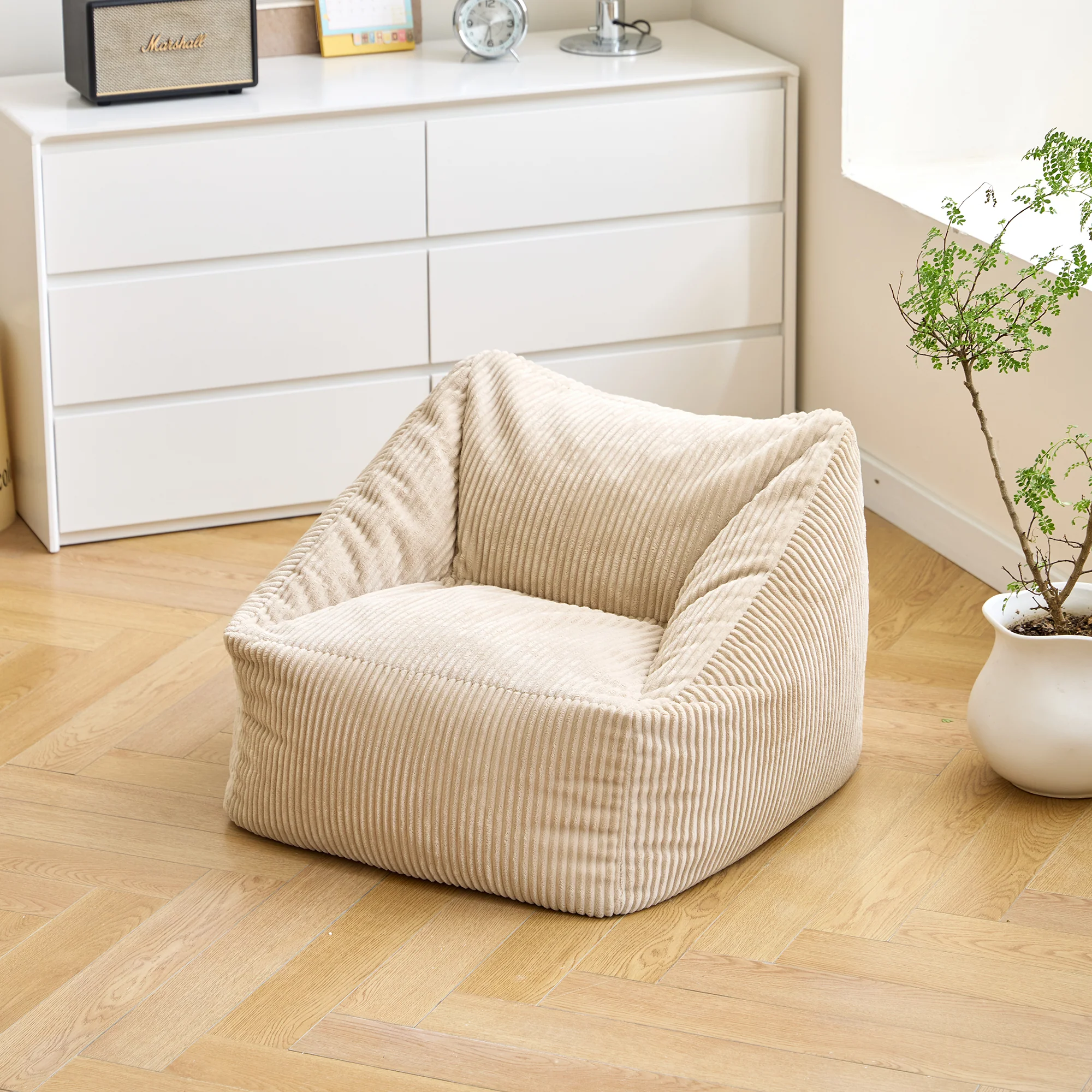JON - Pouf en velours côtelé beige