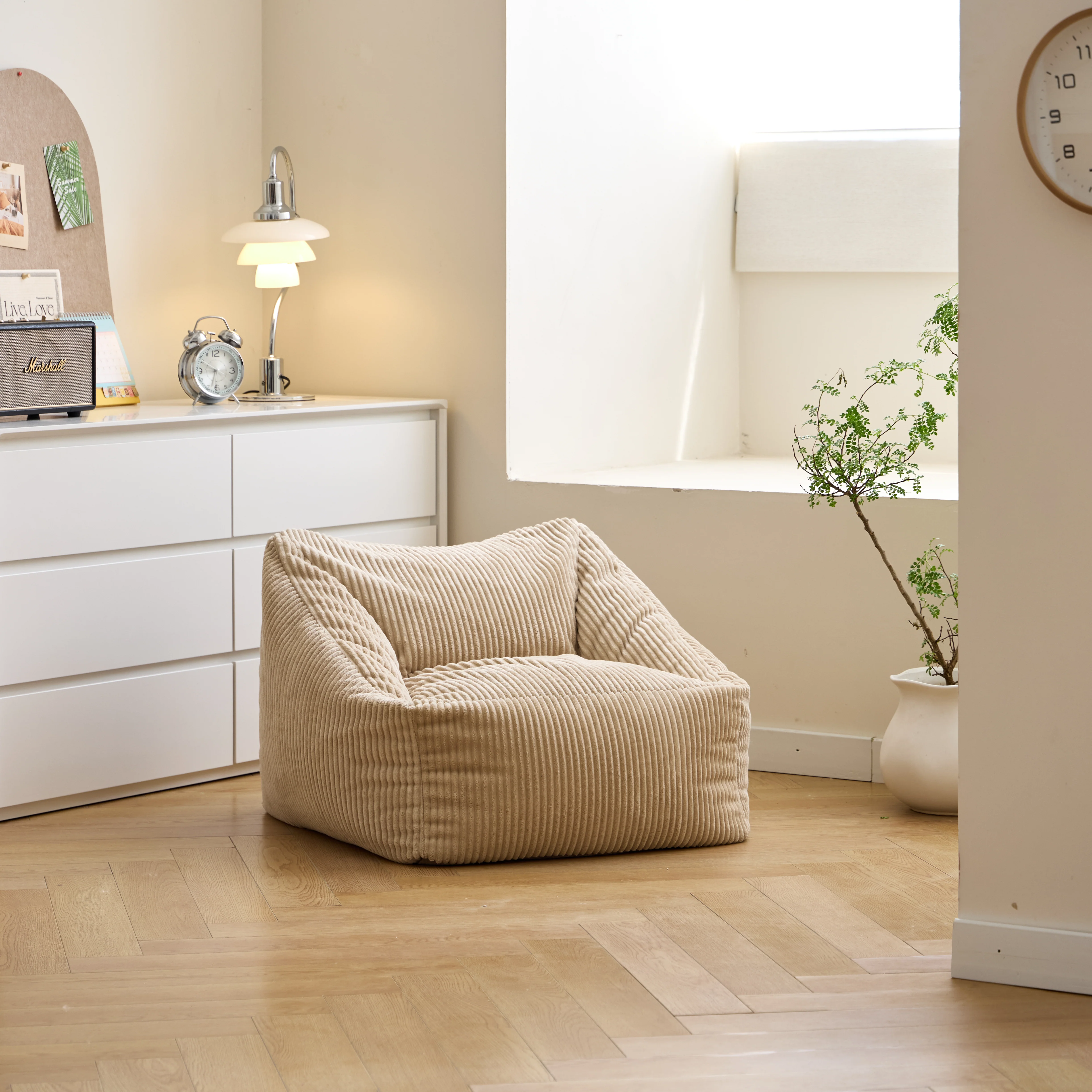 JON - Pouf en velours côtelé beige - Image 3