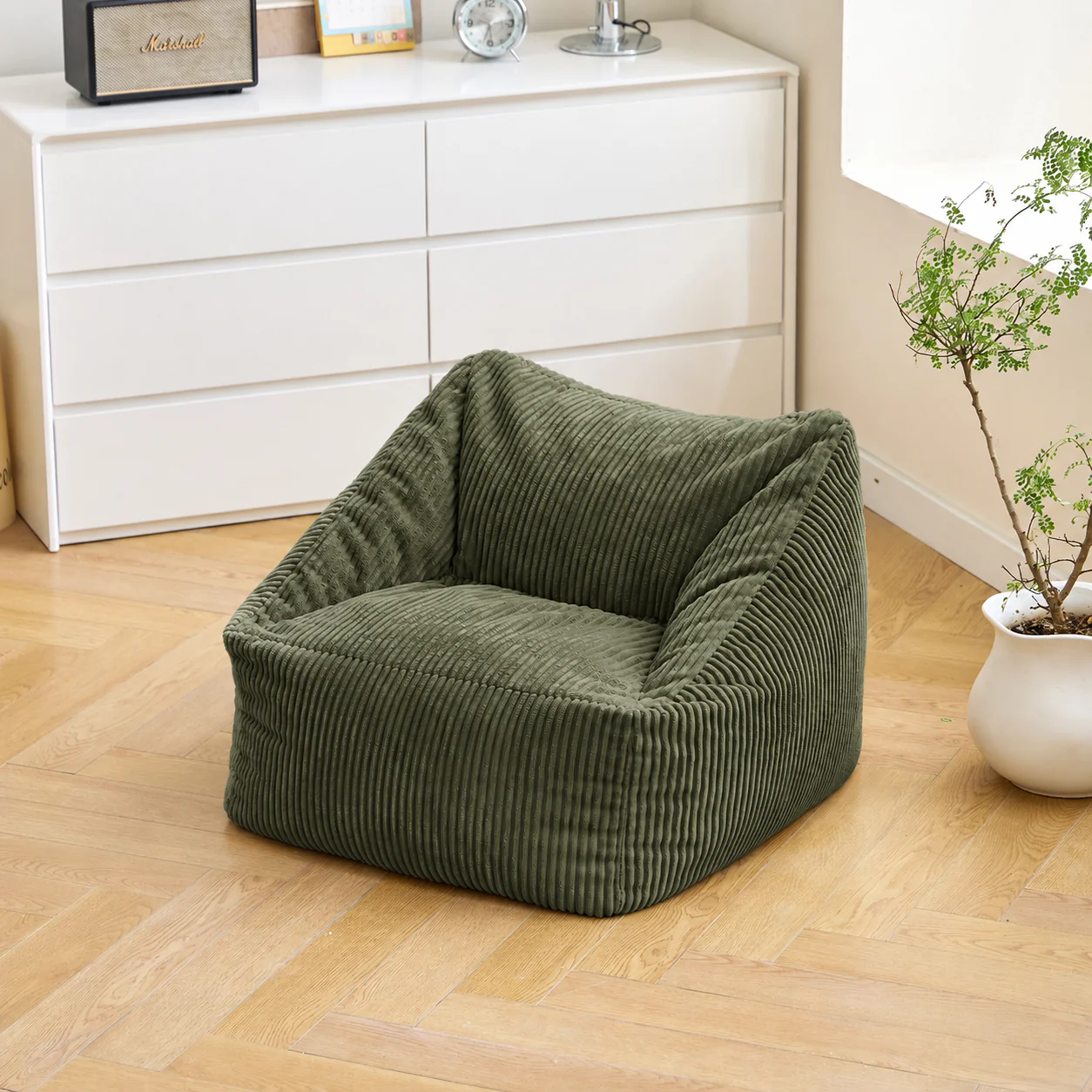 JON - Pouf en velours côtelé vert