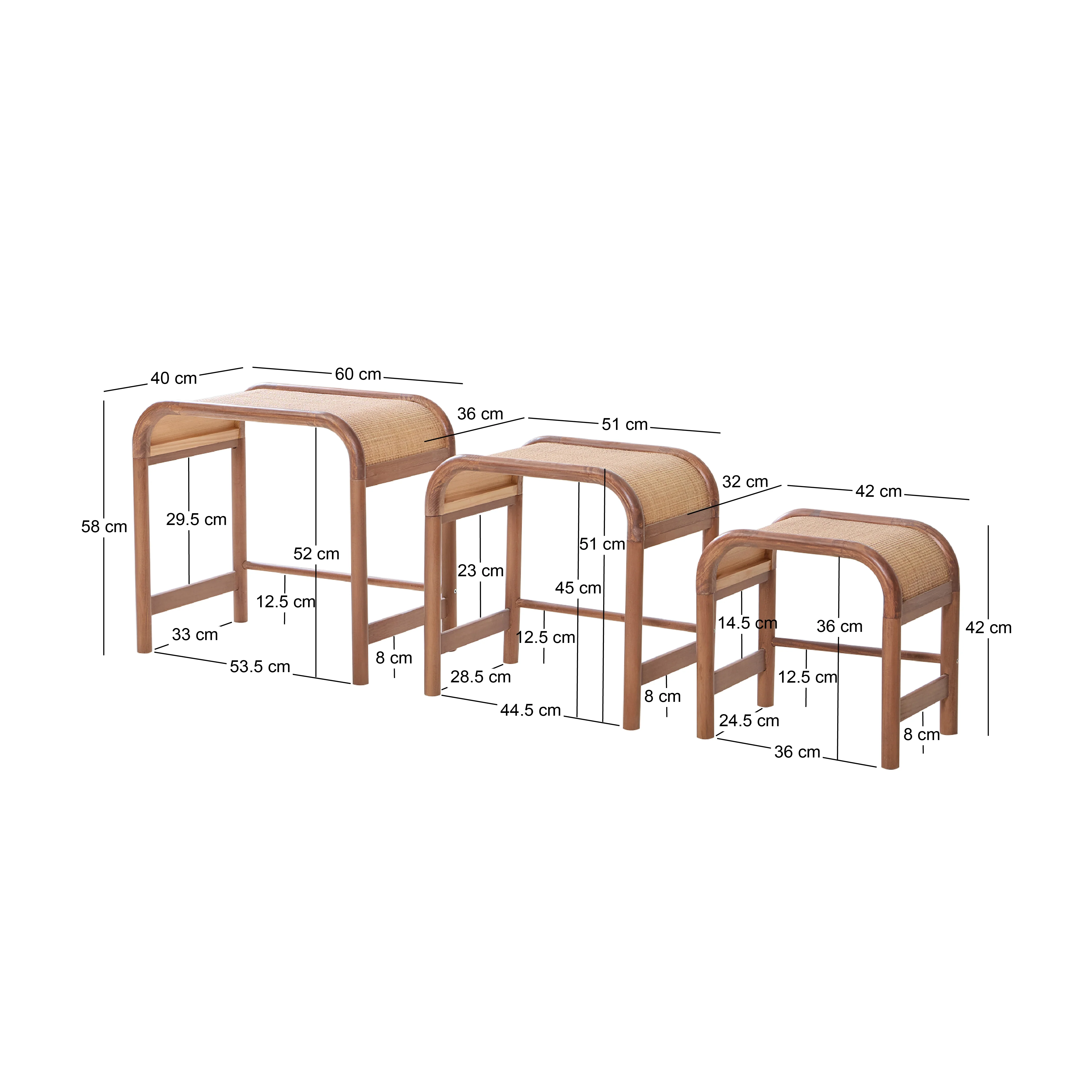 JOVIK - Set de 3 tables basses en bois et rotin - Image 4