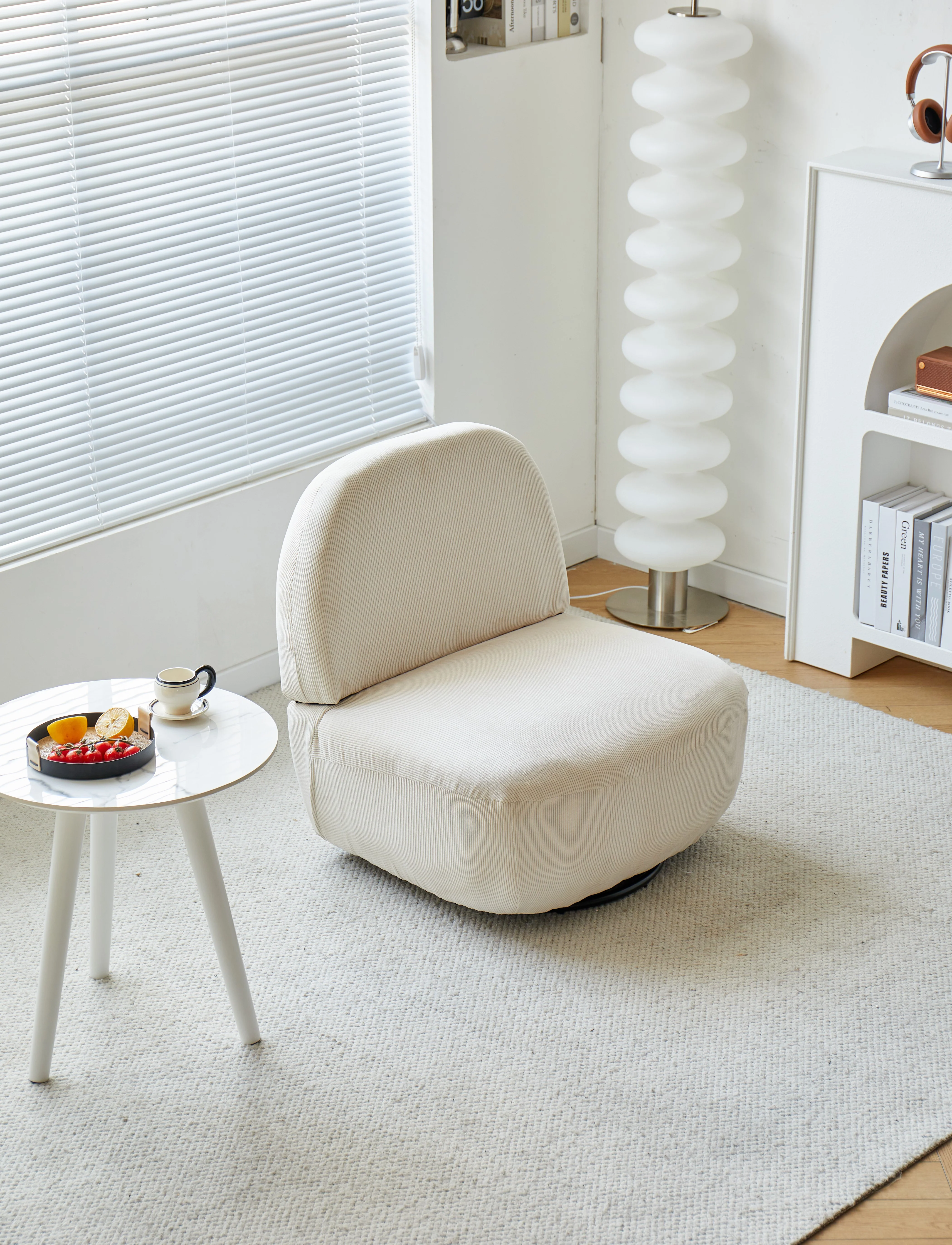 KAMPALA - Fauteuil de salon pivotant swivel en velours côtelé beige - Image 6