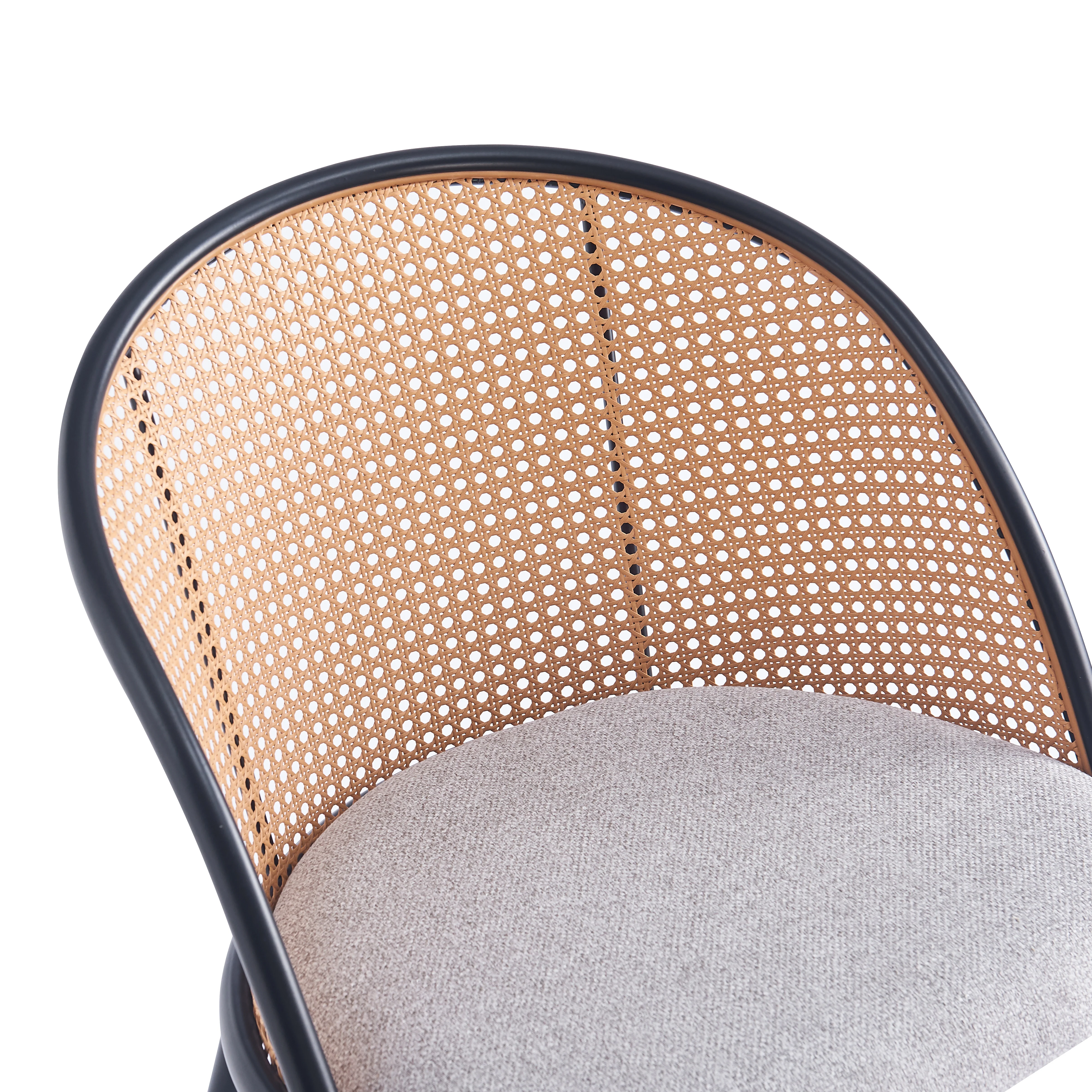KOBE - Lot de 2 chaises en métal et cannage avec assise en tissu gris - Image 4