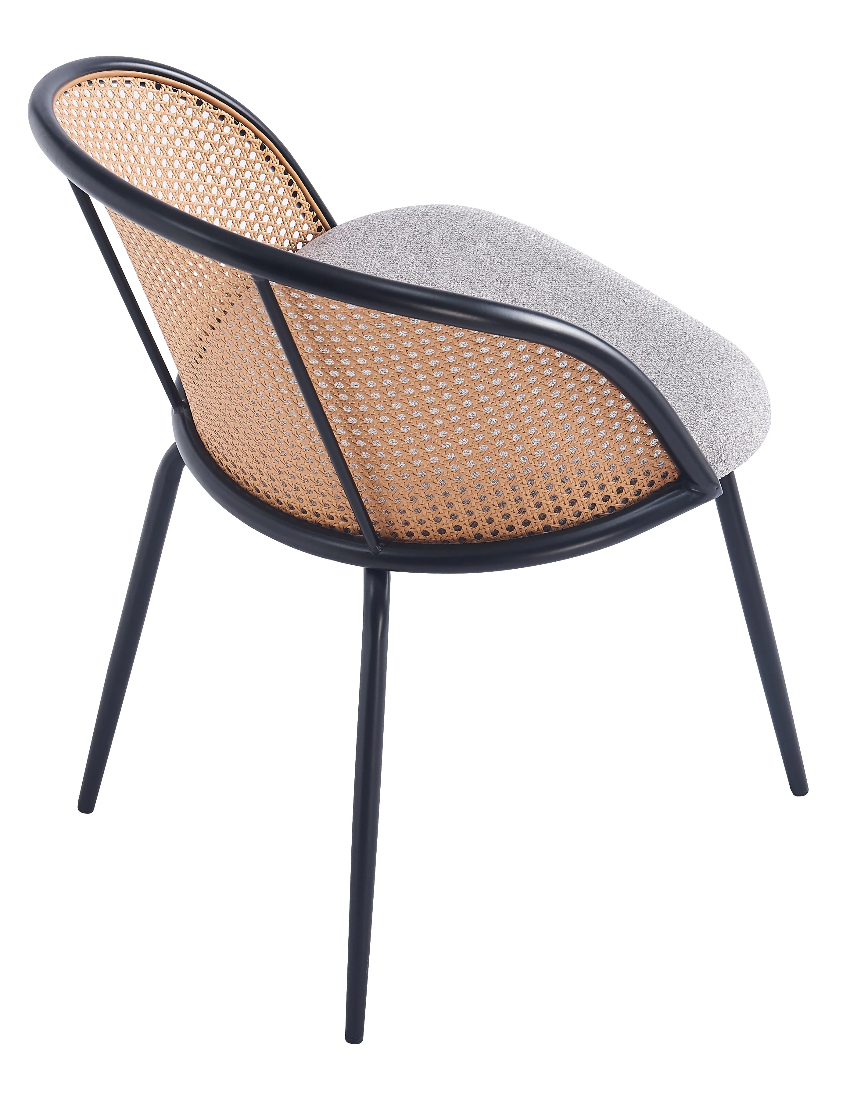 KOBE - Lot de 2 chaises en métal et cannage avec assise en tissu gris - Image 8
