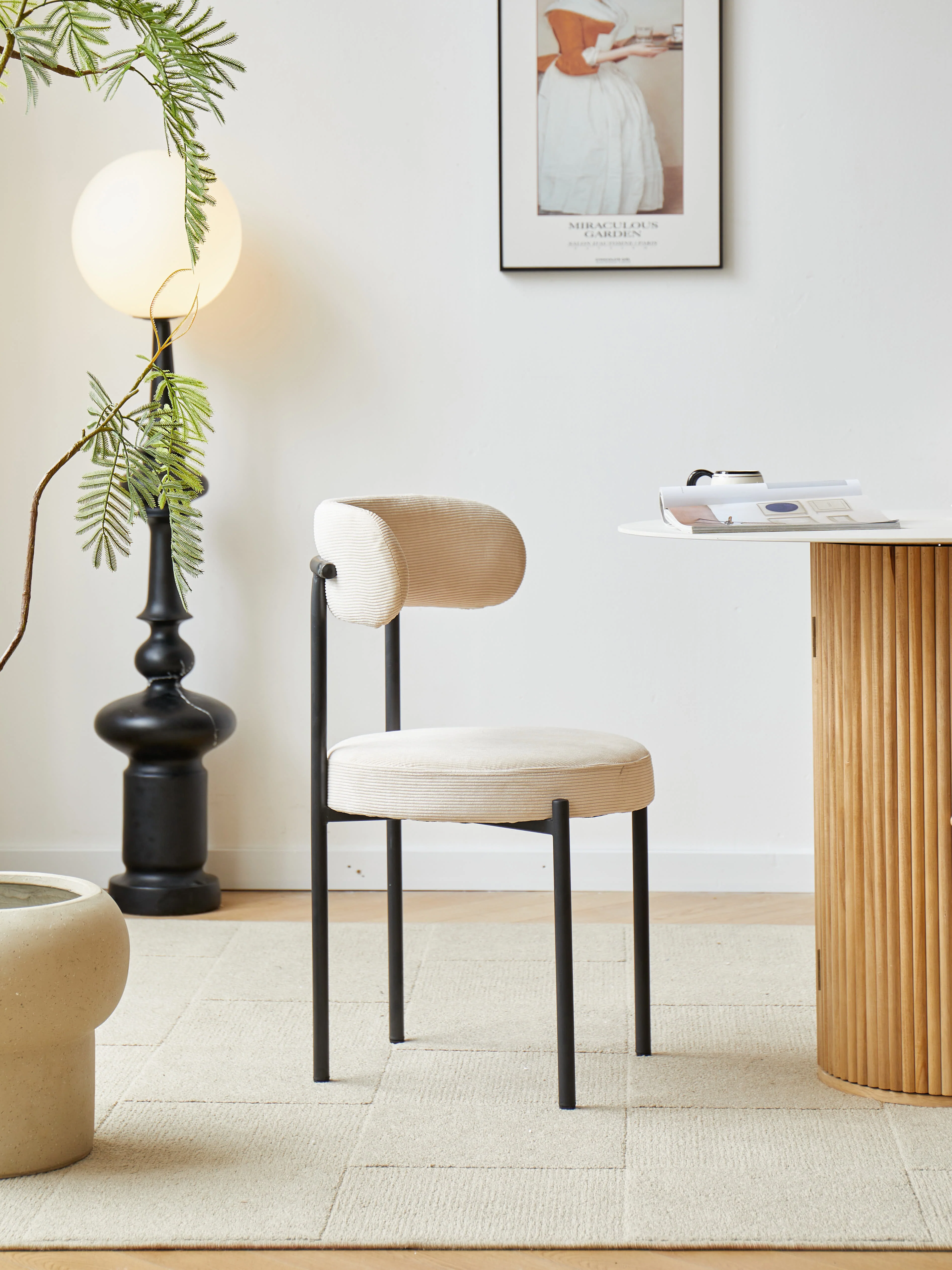 LARS - Lot de 2 chaises scandinaves en métal et velours côtelé beige - Image 6