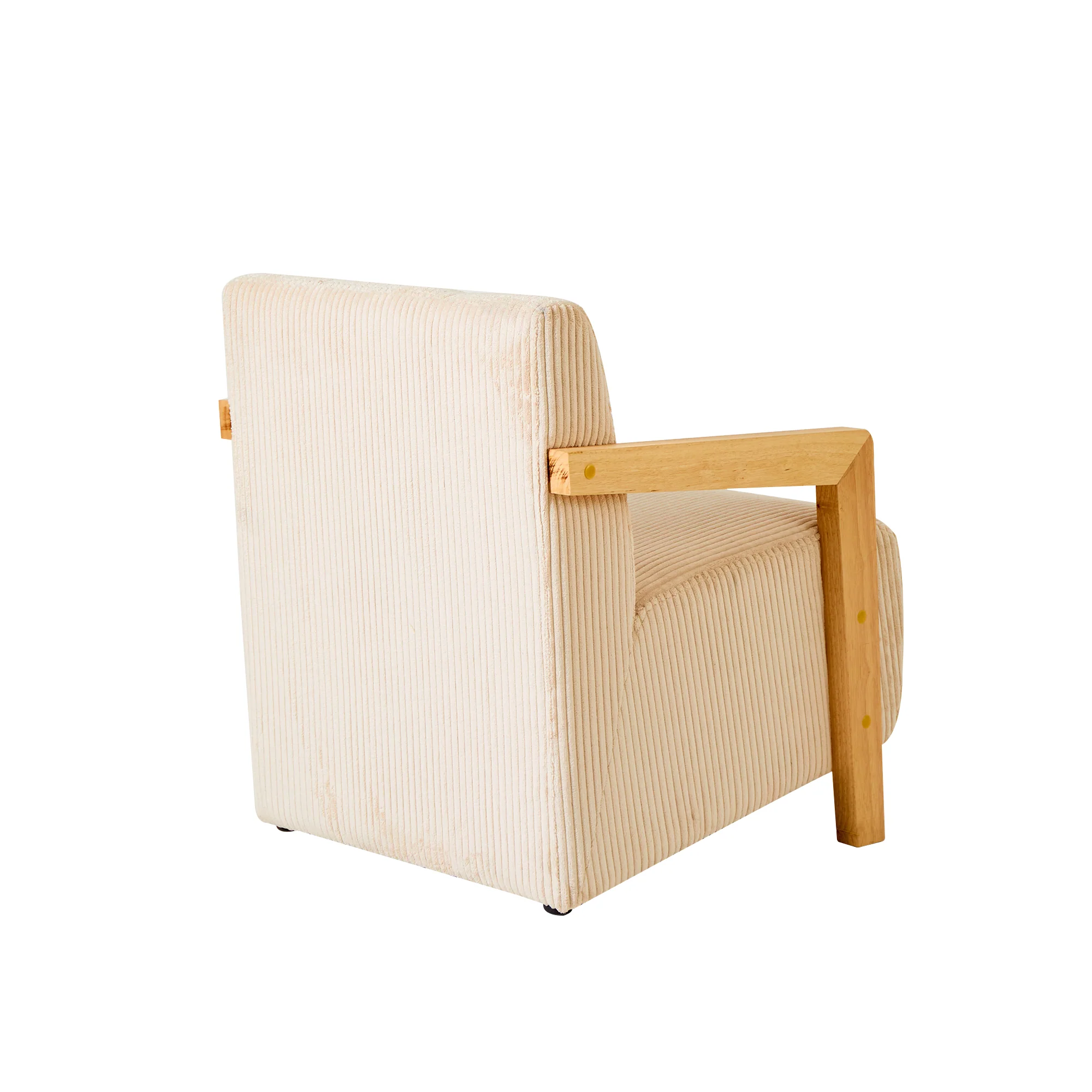 LERWICK - Fauteuil de salon en bois massif et velours côtelé beige - Image 6
