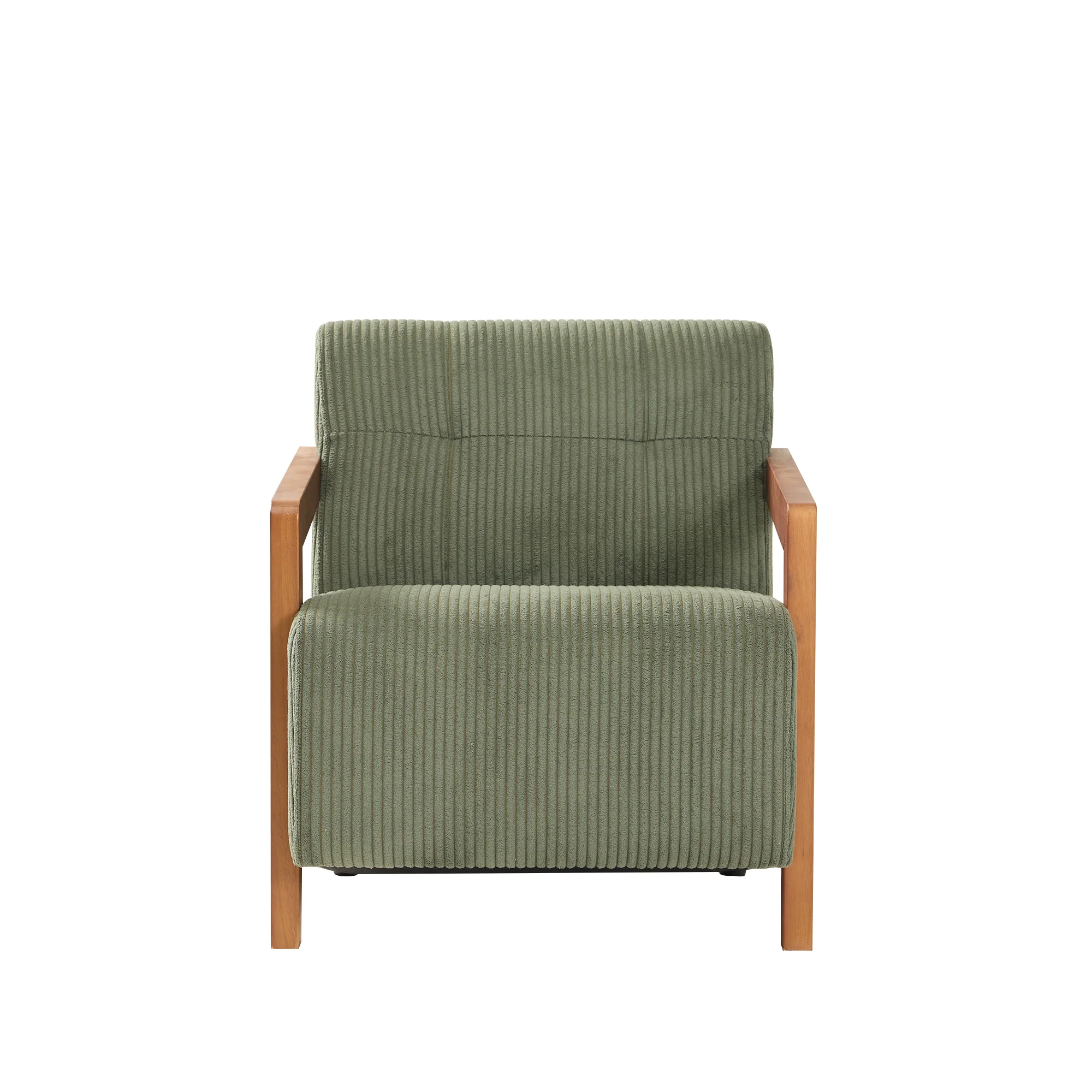 LERWICK - Fauteuil de salon en bois massif et velours côtelé vert - Image 3