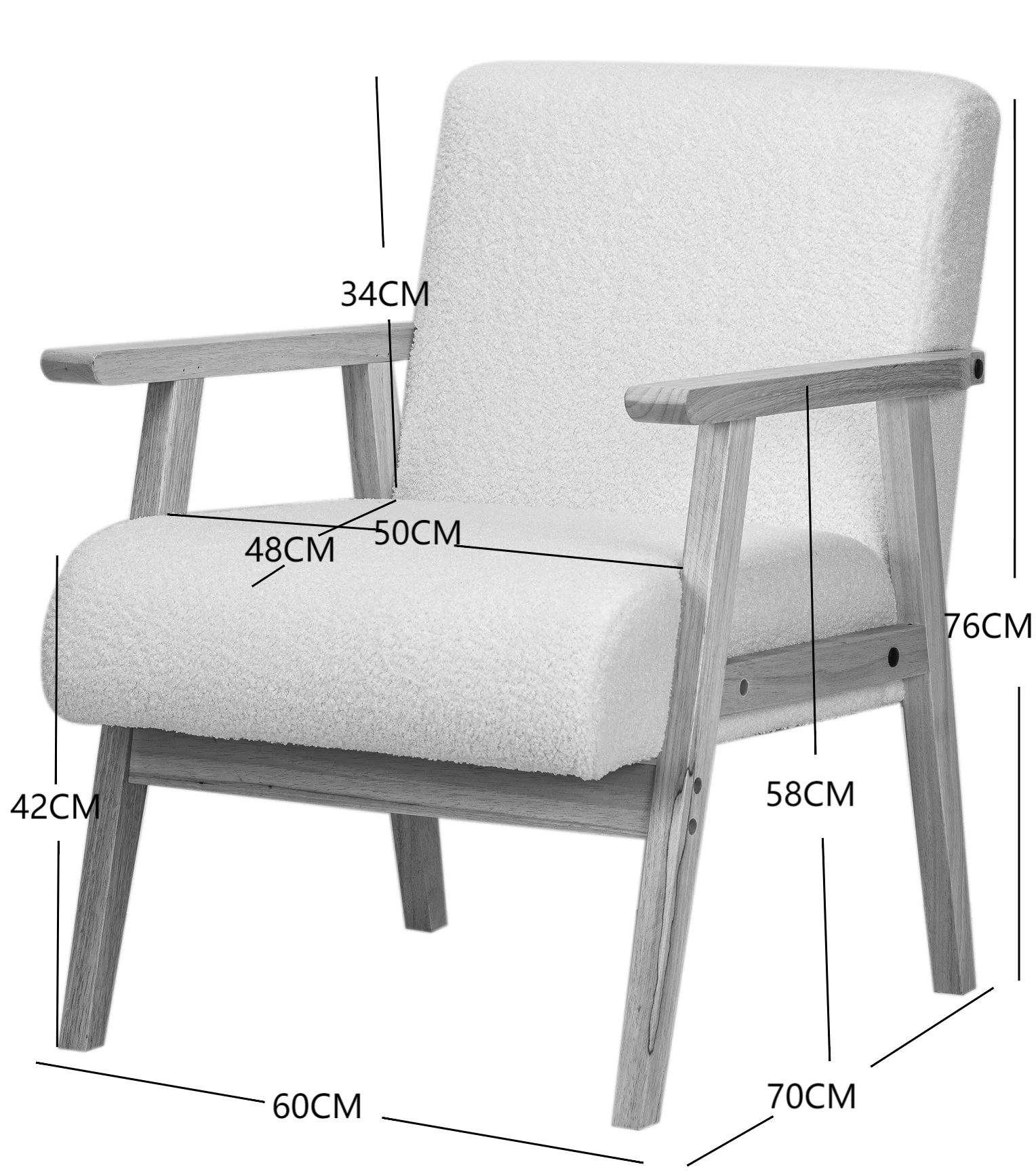 LOUIS - Fauteuil de salon en bois massif et tissu beige - Image 5