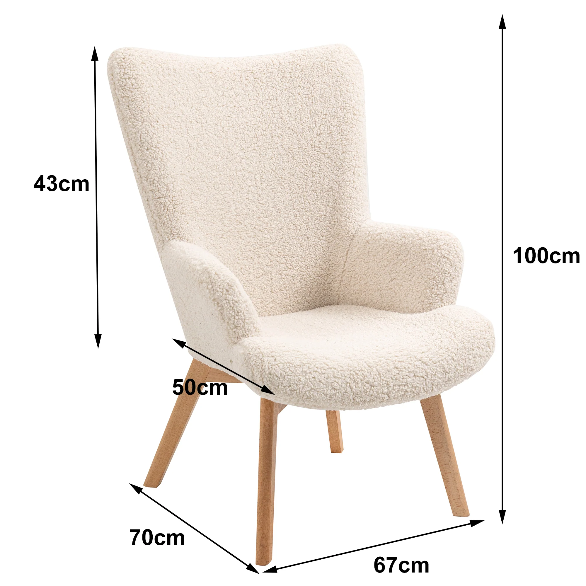 MALMO - Fauteuil de salon en bois massif et bouclettes blanches - Image 10