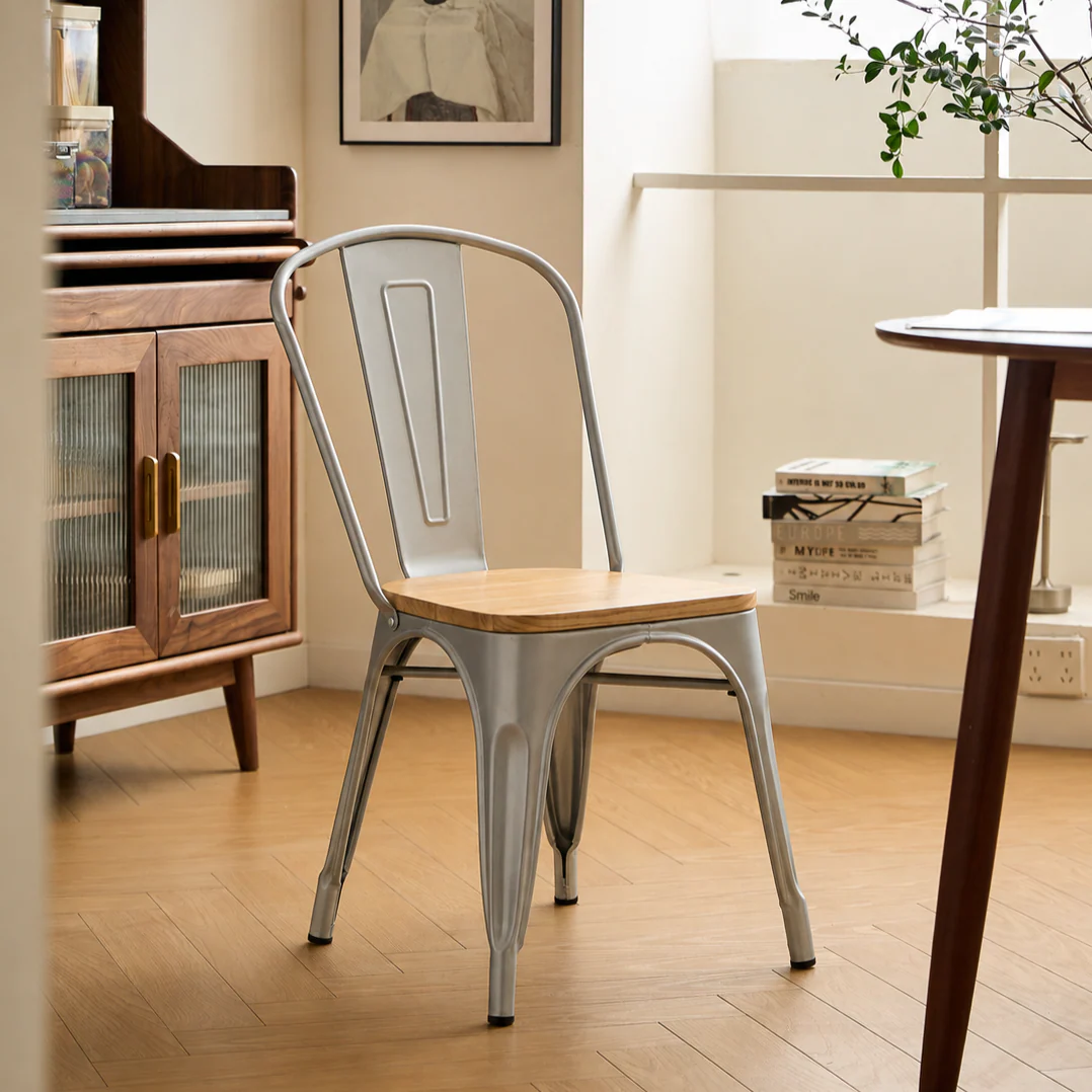 NASH - Lot de 4 chaises industrielles en métal et bois gris