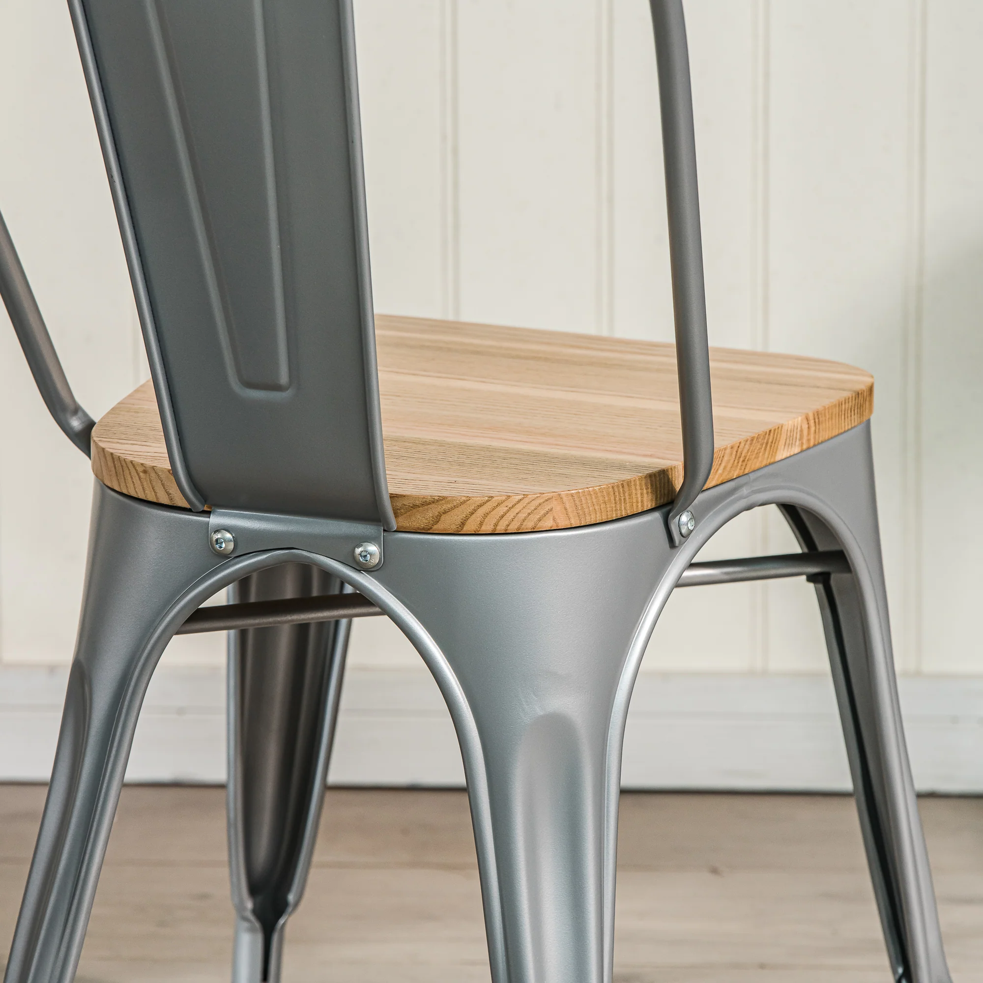 NASH - Lot de 4 chaises industrielles en métal et bois gris - Image 8