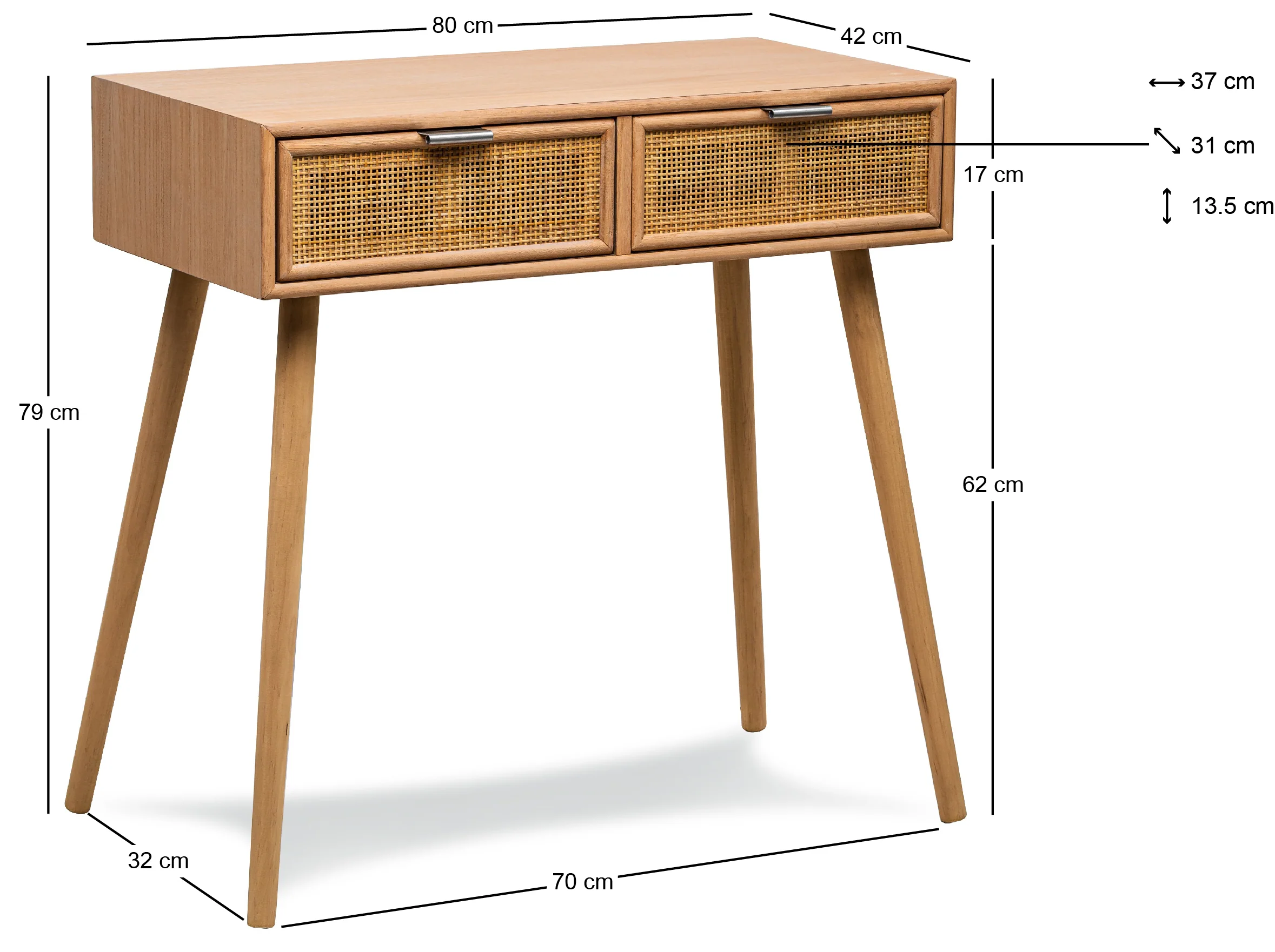 NISHIO - Console 2 tiroirs en bois et rotin naturel - Image 5