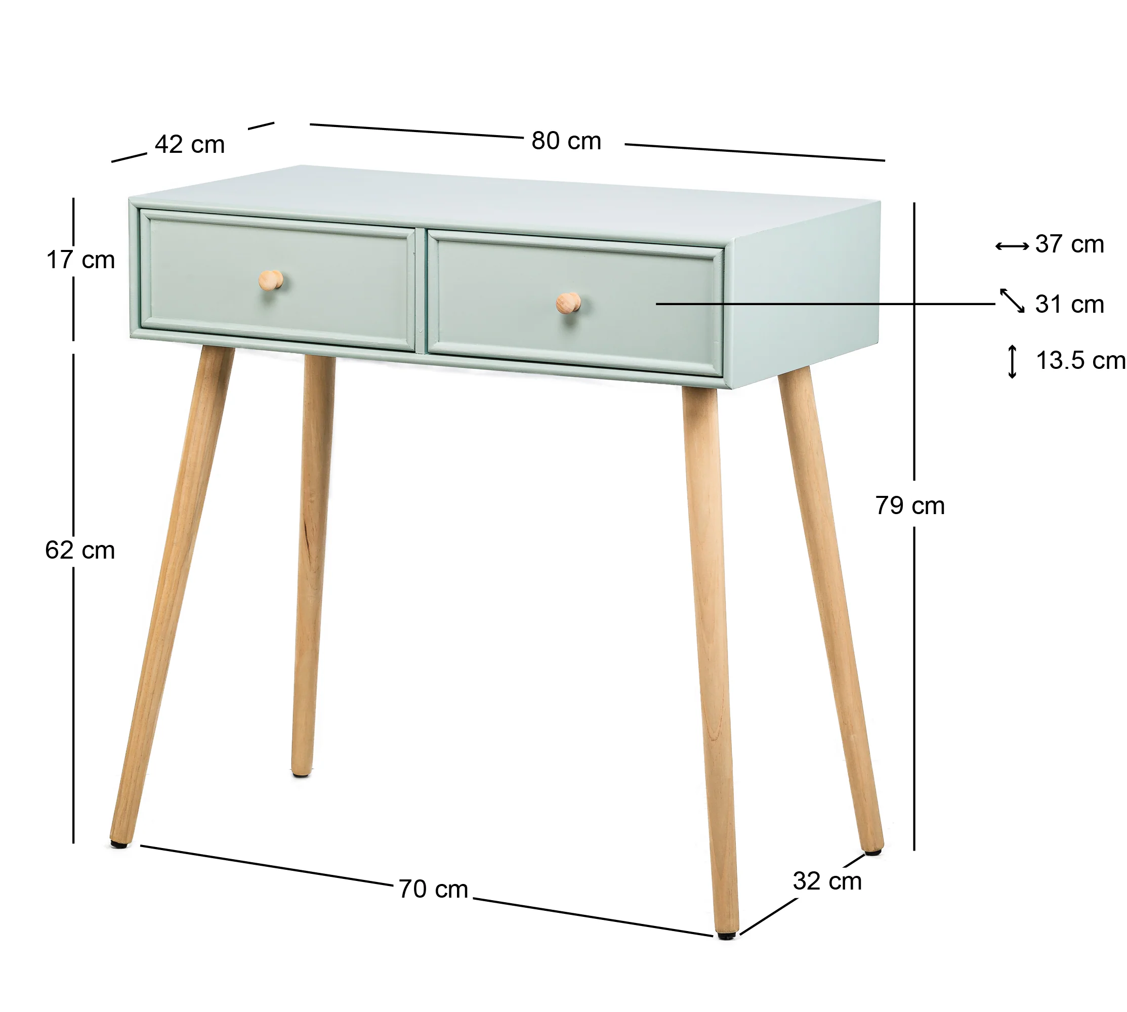 NISHIO - Console 2 tiroirs en bois coloris vert menthe - Image 5