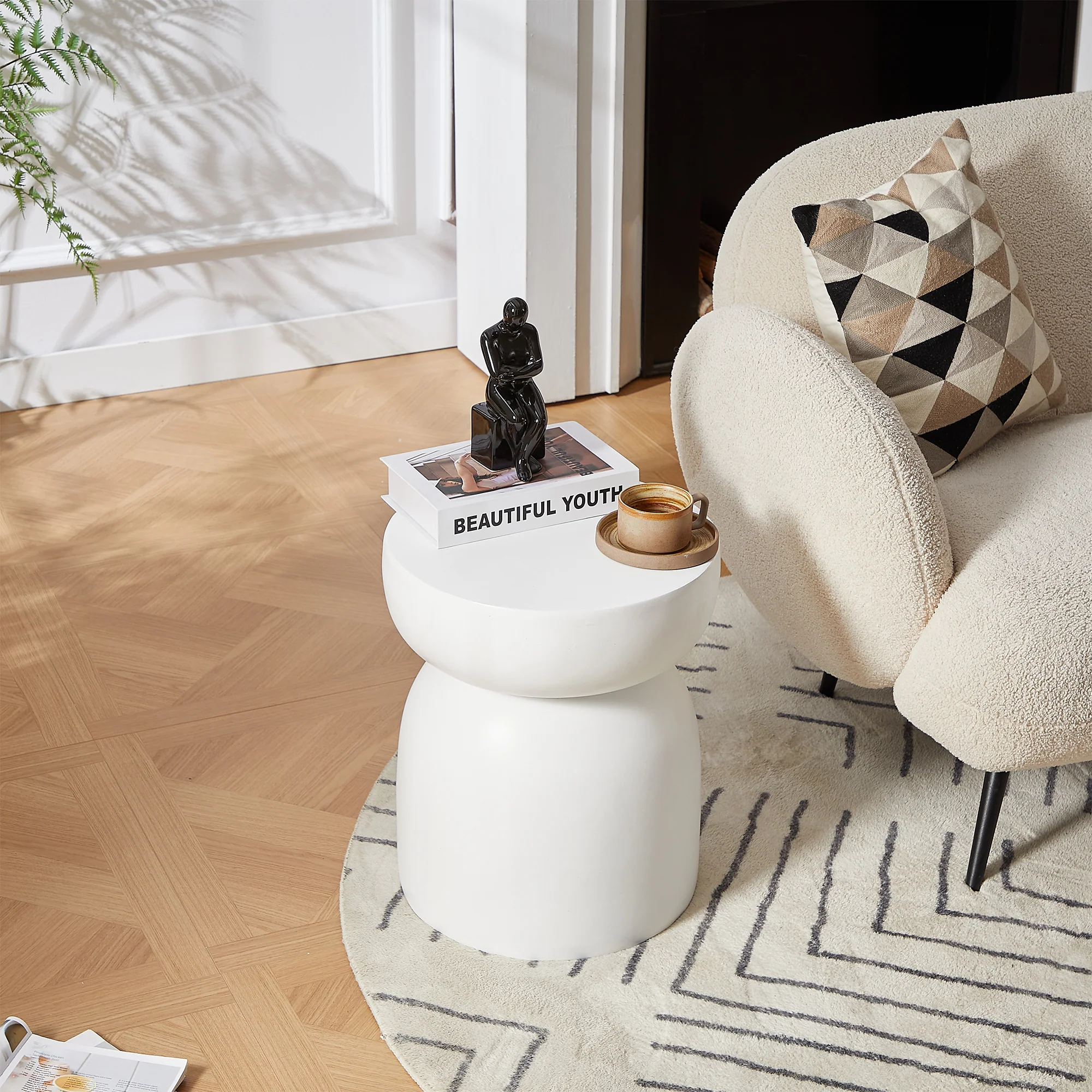 NORDFYN - Table d'appoint bout de canapé intérieur extérieur en magnesite blanc - Image 7