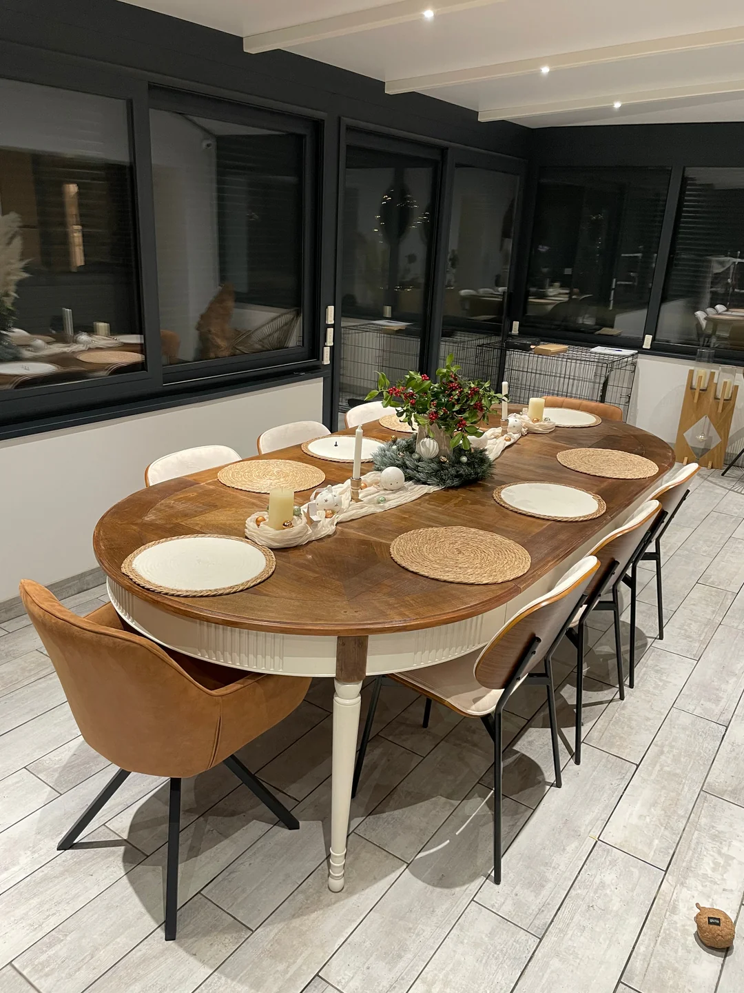 ODENSE - Lot de 2 chaises en bois et velours côtelé beige - Image 2