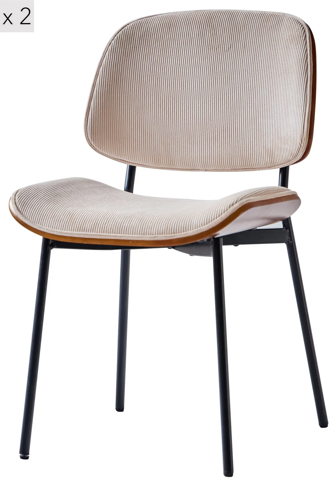 ODENSE - Lot de 2 chaises en bois et velours côtelé beige - Image 7