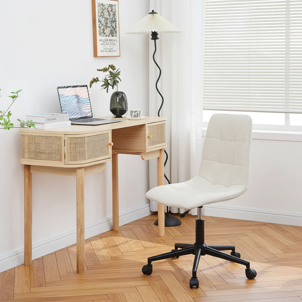 BJORN - Chaise de bureau capitonnée réglable en tissu beige - Image 2