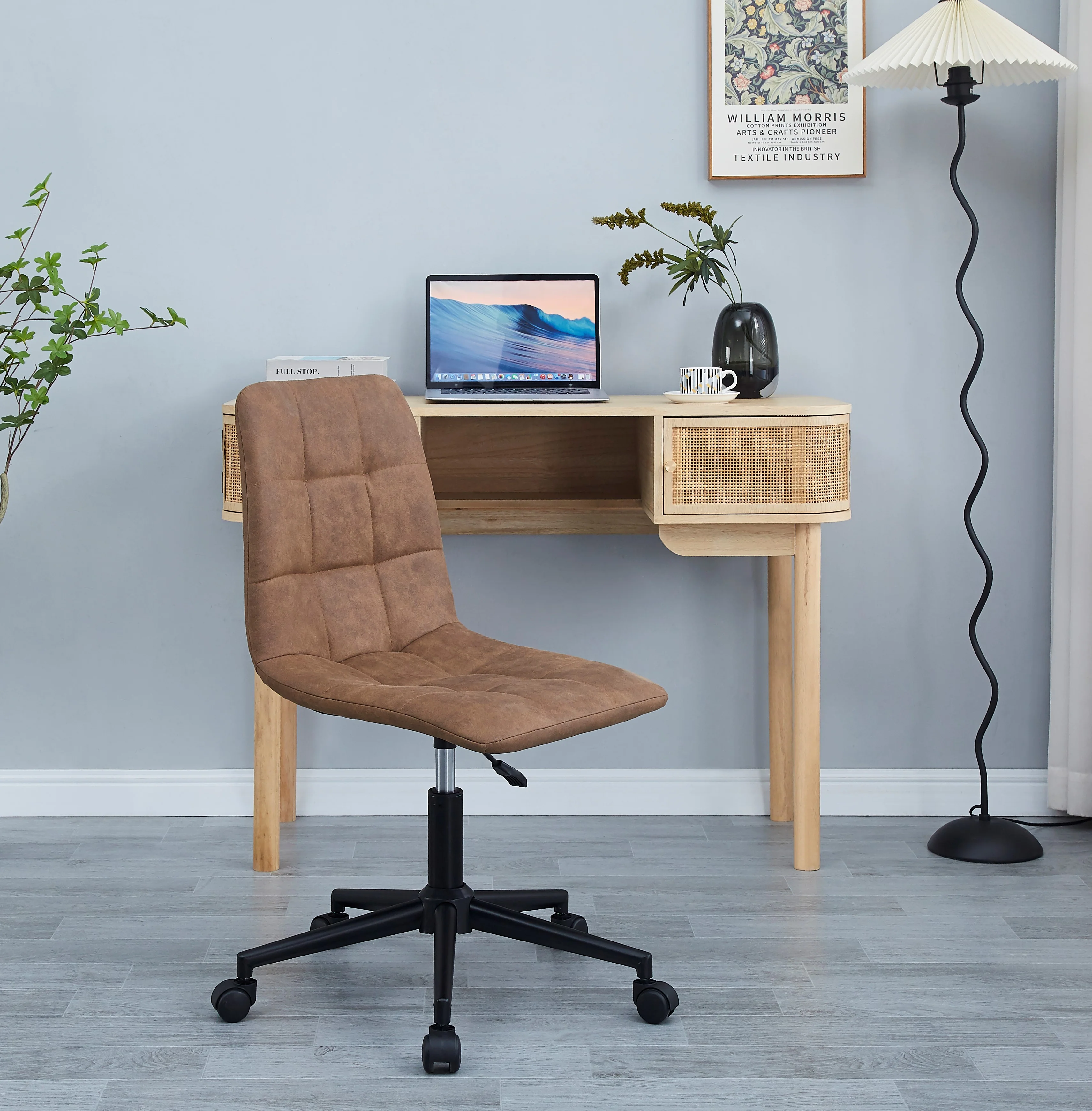 BJORN - Chaise de bureau capitonnée réglable en suèdine marron - Image 3