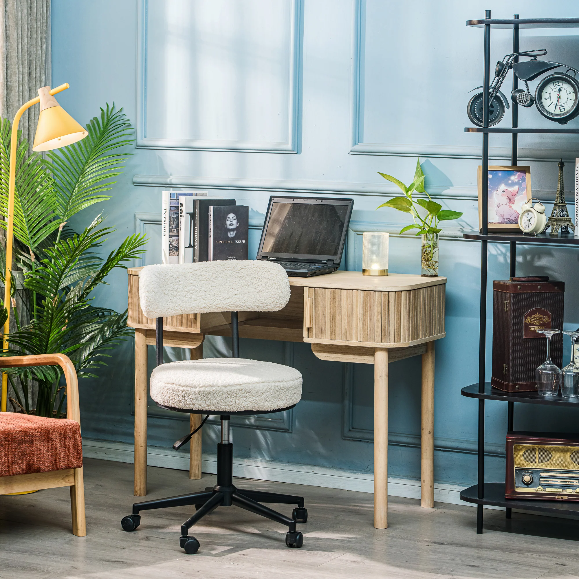 LARS - Chaise de bureau réglable en bouclettes blanches - Image 7