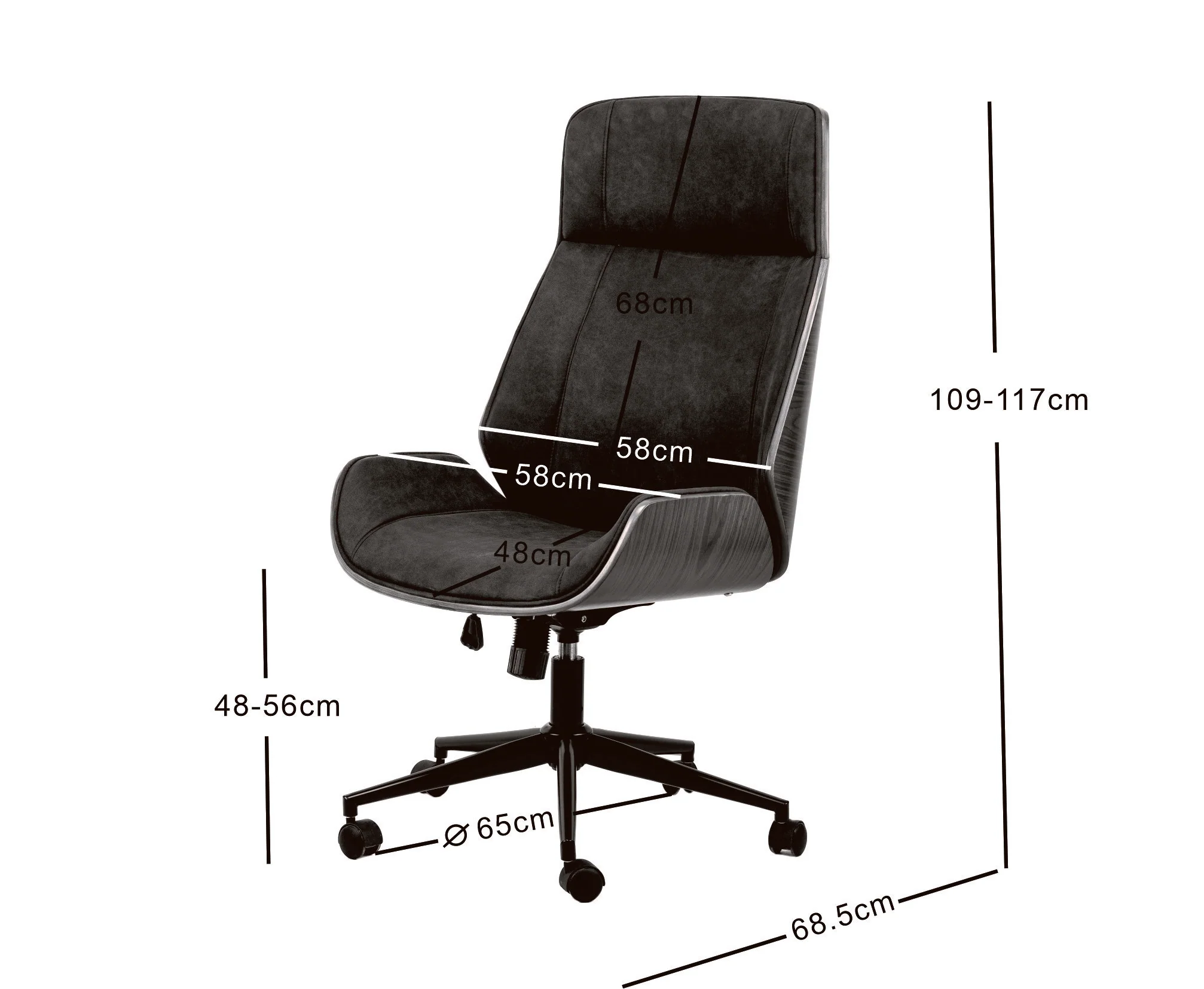 VICTORIA - Chaise de bureau en bois et suèdine noir - Image 5